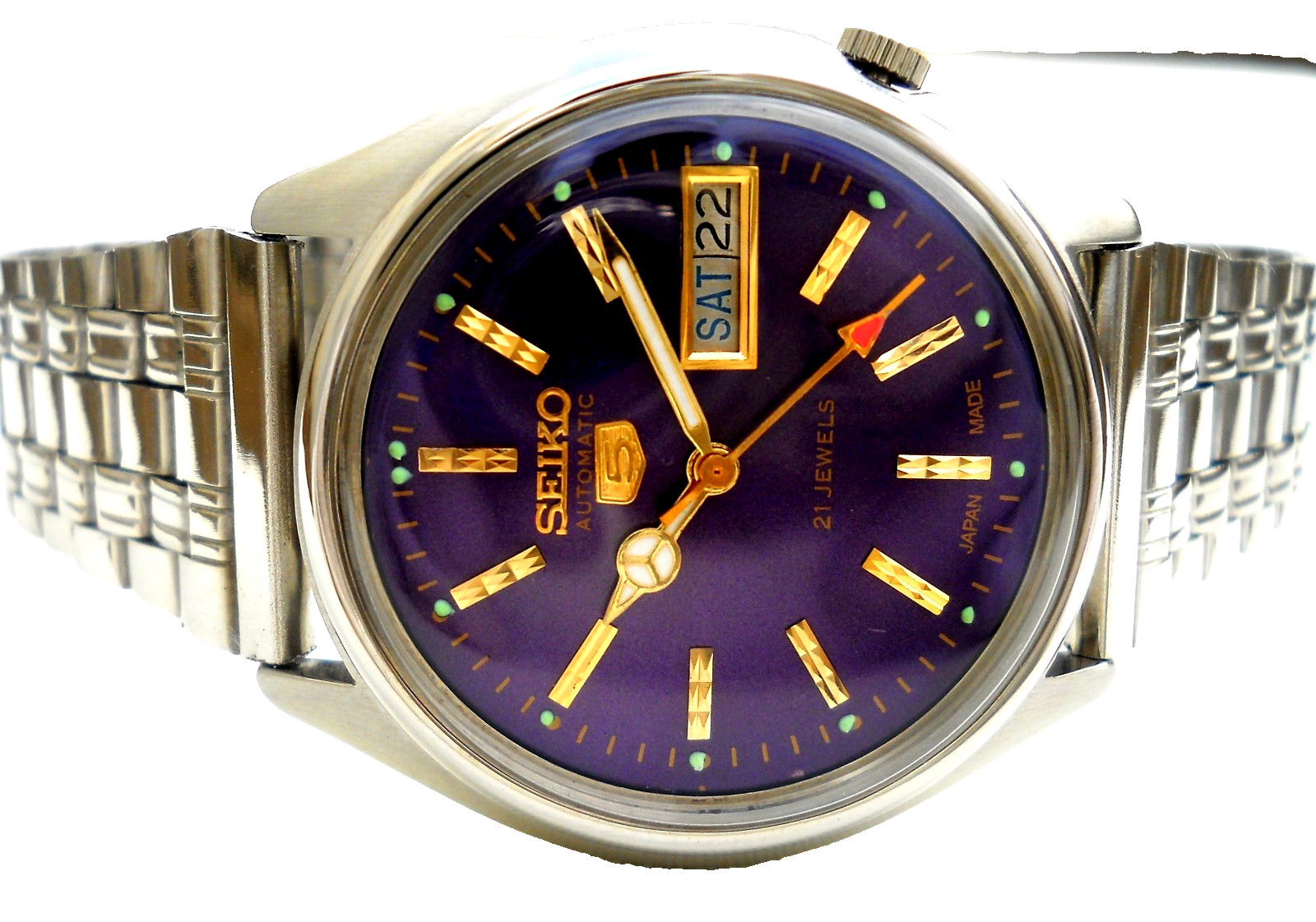 Vintage Seiko 7009 Automatic-Aftermarket Dial Purple Sunburst Men watch Japan
