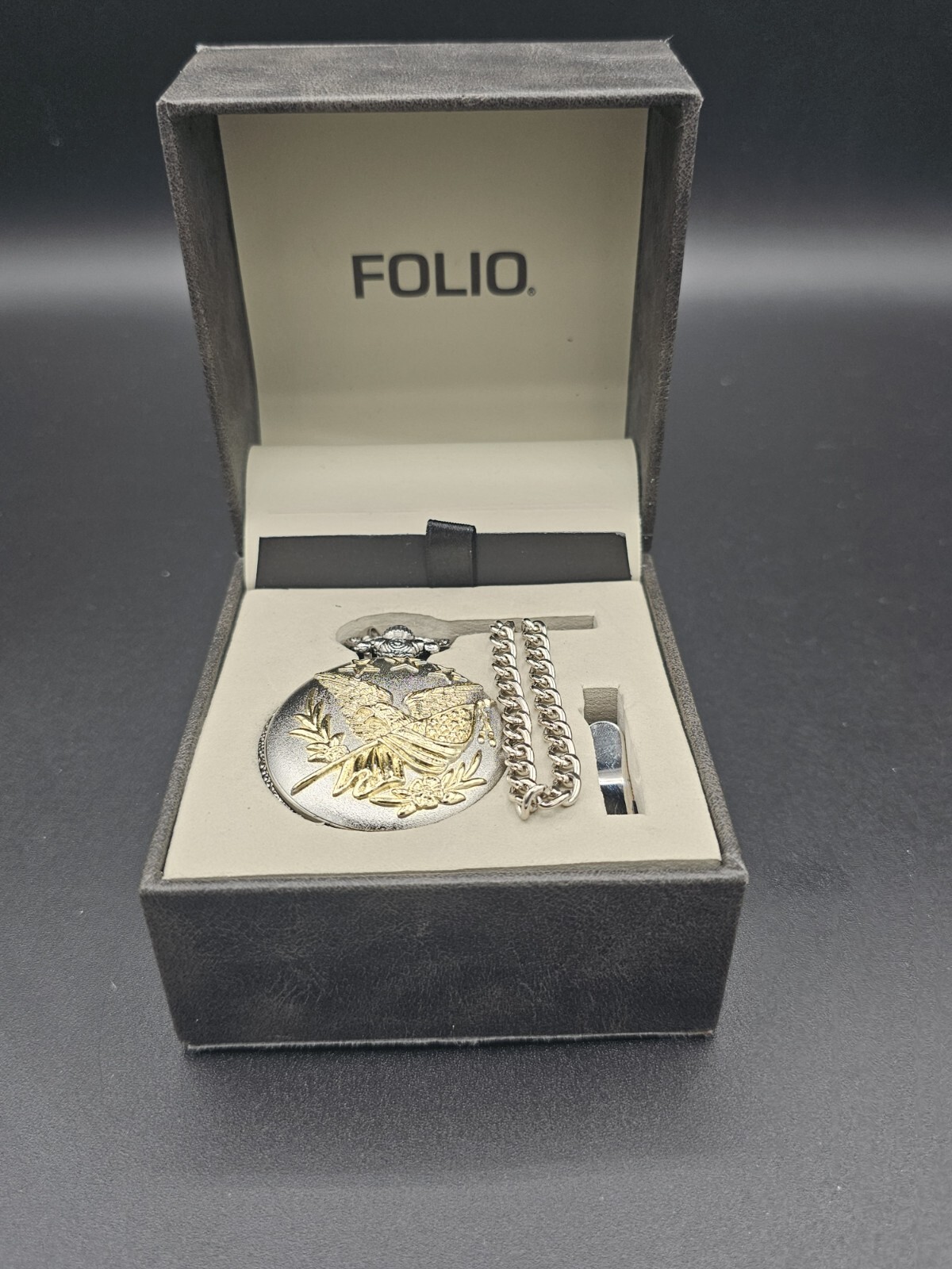 Folio Pocket Watch American Eagle Gold and Silver Toned