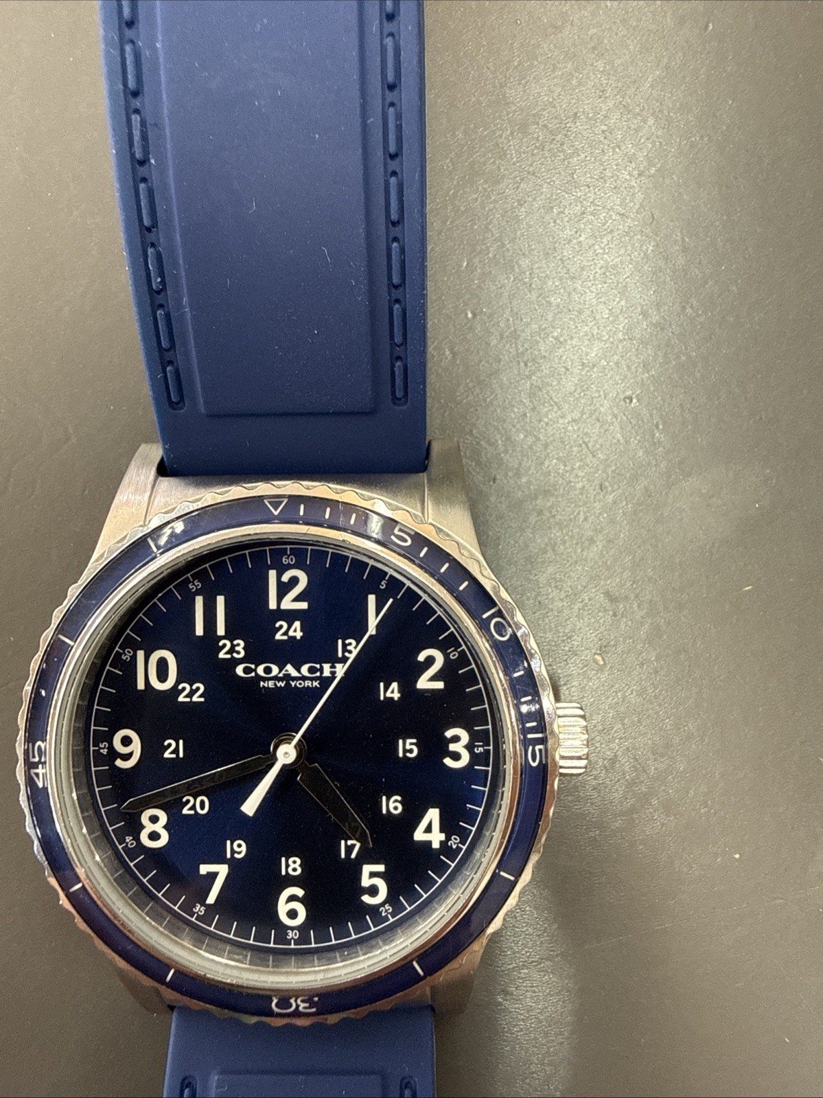 Coach W5015 Rivington watch featuring a navy dial and blue silicone rubber strap