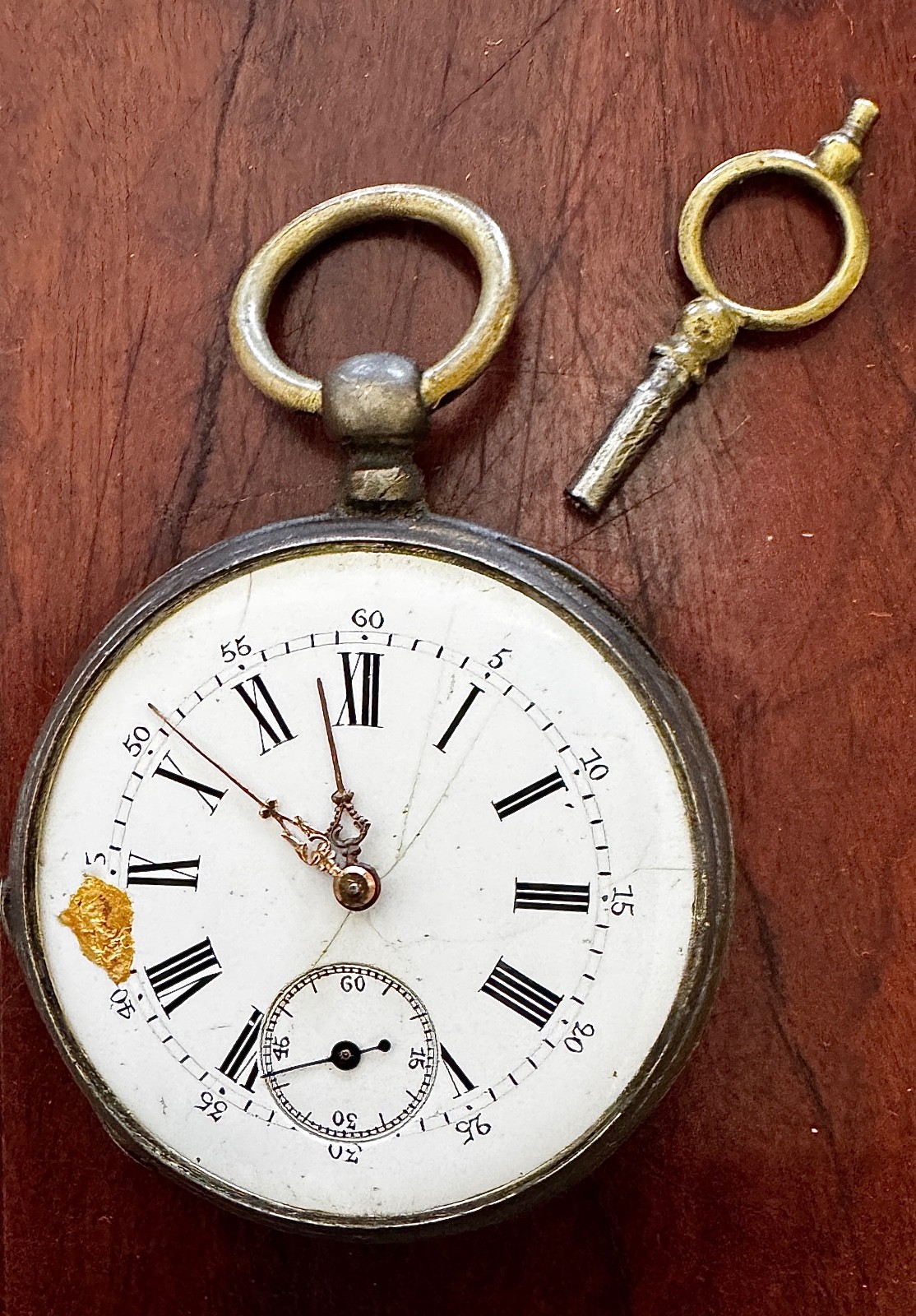 Antique French Key-Wound silver Pocket Watch with Cylinder Escapement, Working