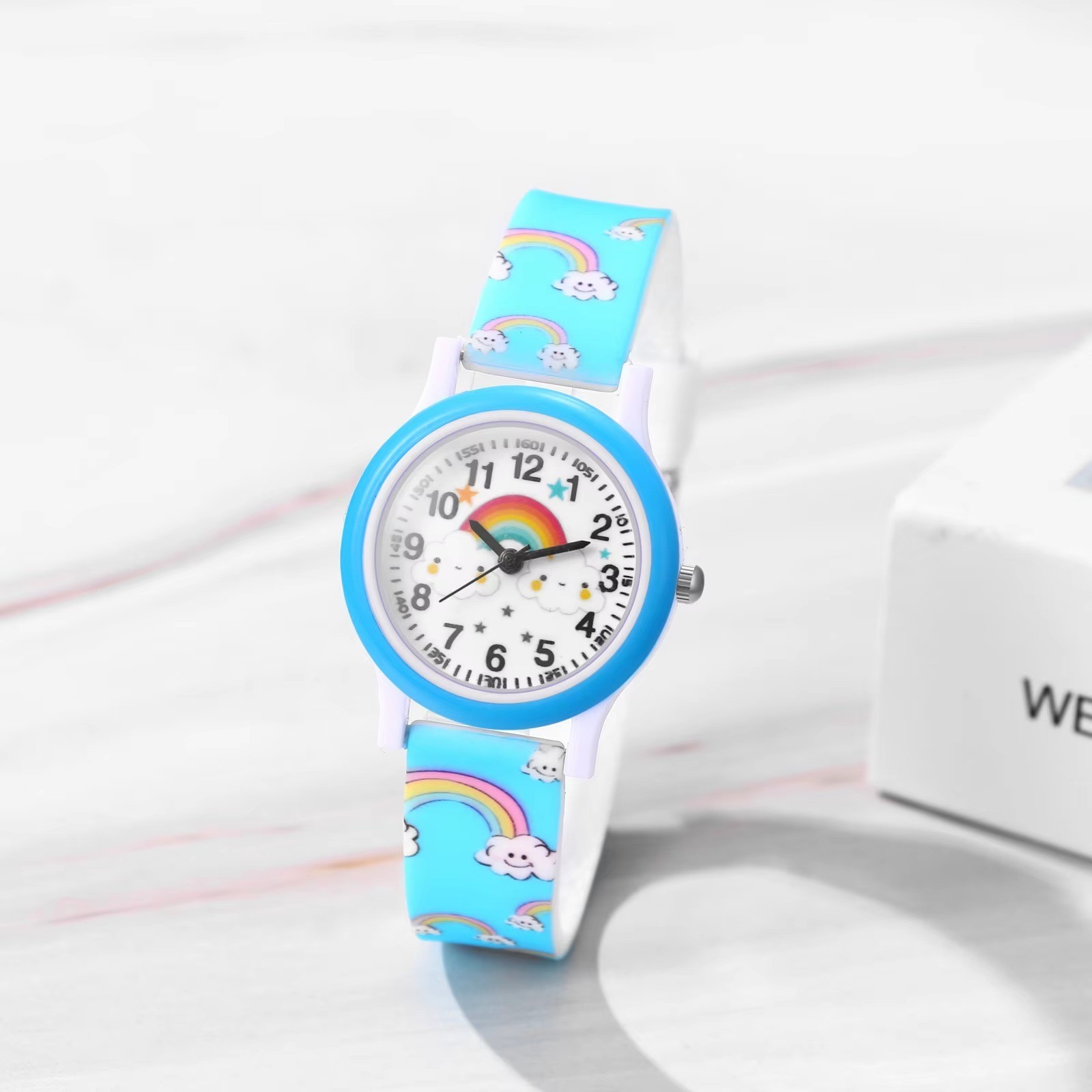 Kids Rainbow Cloud Cute Cartoon Printed Silicone Strap Quartz Watch Boys Girls