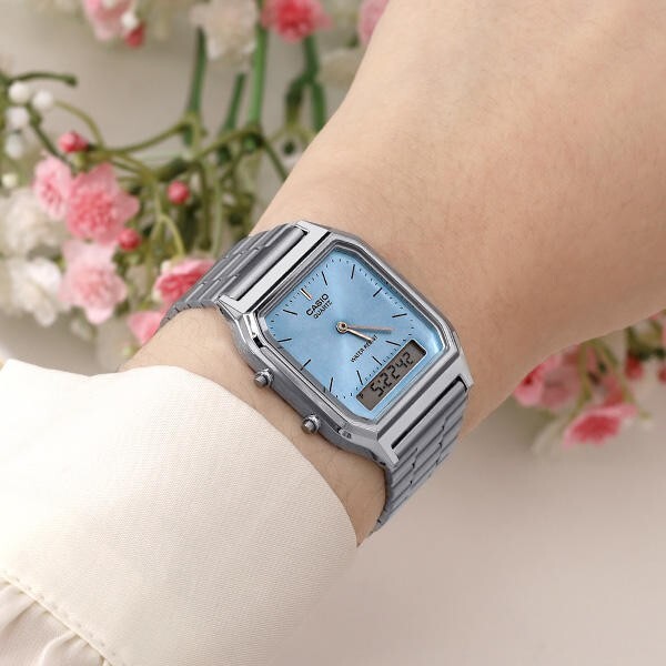 CASIO AQ-230A-2A1MQ Watch ORIGINAL Retro Digital SILVER BLUE