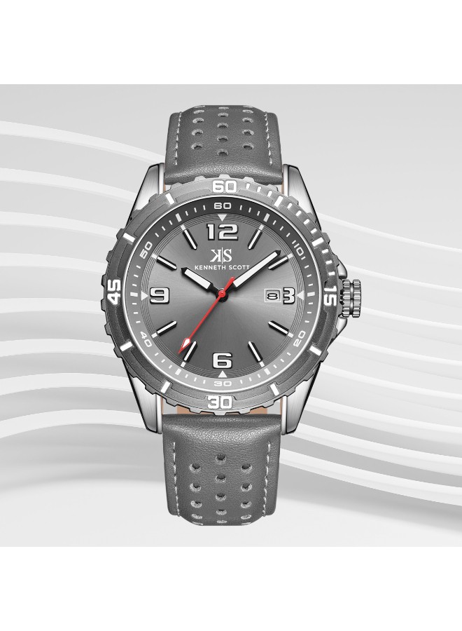 Kenneth Scott Men’s Analog Watch | Gray Dial, 43mm, 30 m (3 ATM)