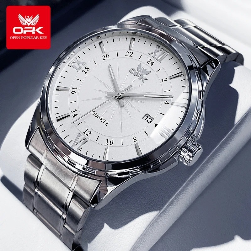 OPK Quartz Watch Men Comfortable Leather Strap Waterproof Fashion Dress Wristwat