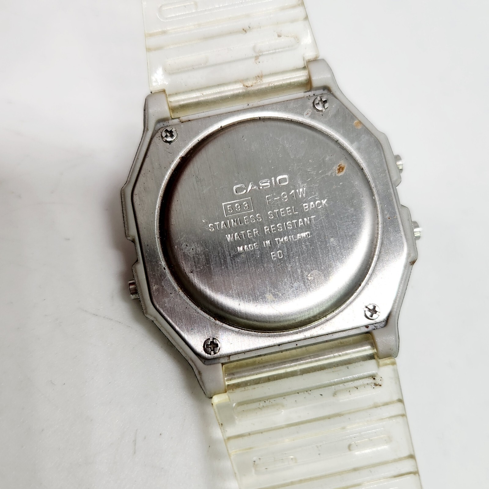 Casio F-91W Chronograph Retro Collection Unisex Digital Watch White Clear Strap