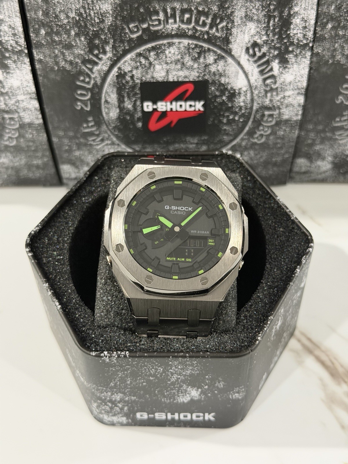 Casio GA-2100 G-Shock Watch – Sandblasted Metal Case Mod – Black Dial