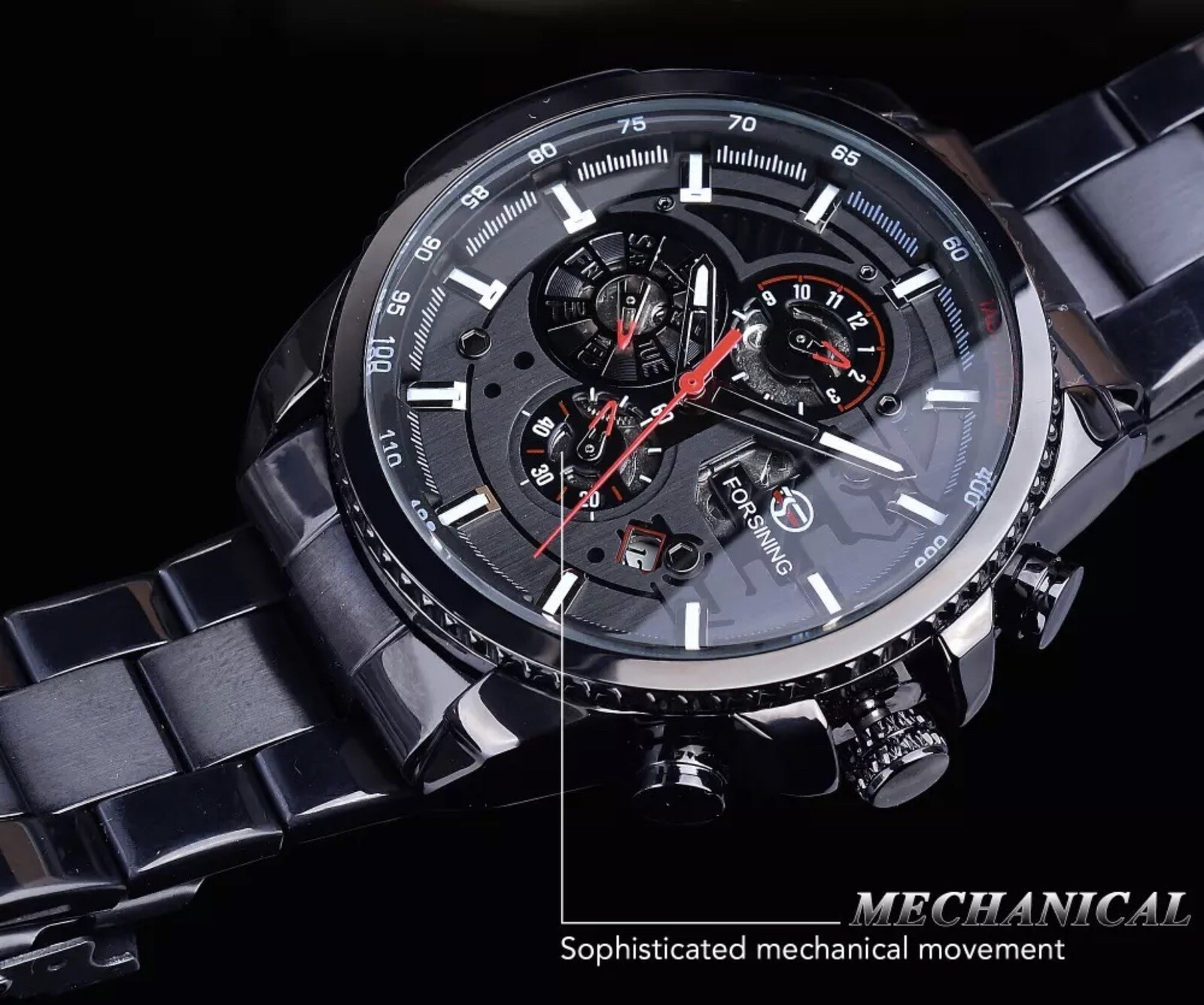 Big Self Winding Sport Watch. Day Month Date Waterproof Mens Watch Great Gift