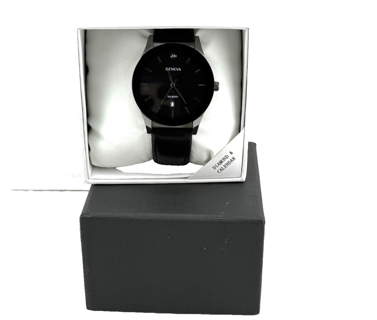 Geneva Men’s Diamond Accent Faux Leather Watch- KHA0001GU- New!!