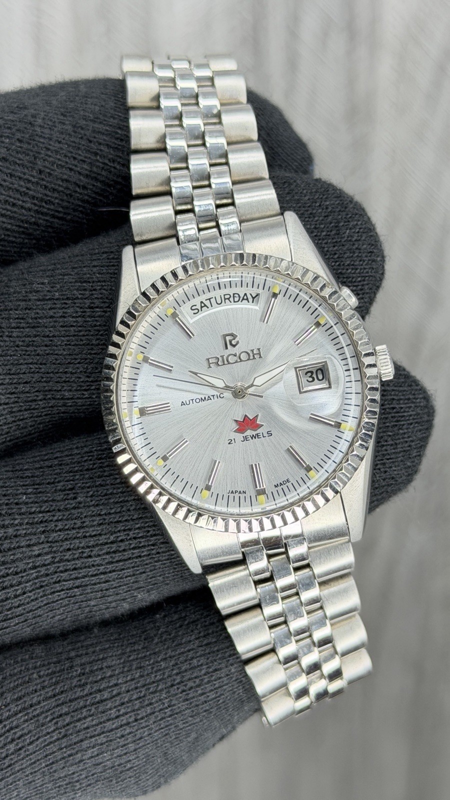 Ricoh President Automatic 21 Jewels Beauty Silver Dial Day/Date Mens Wristwatch