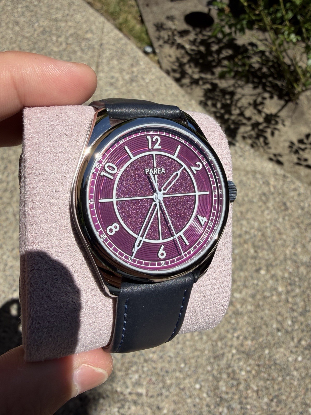 PAREA Sector Automatic Men’s Watch Purple Dial Blue Leather Strap 50m 41mm Box