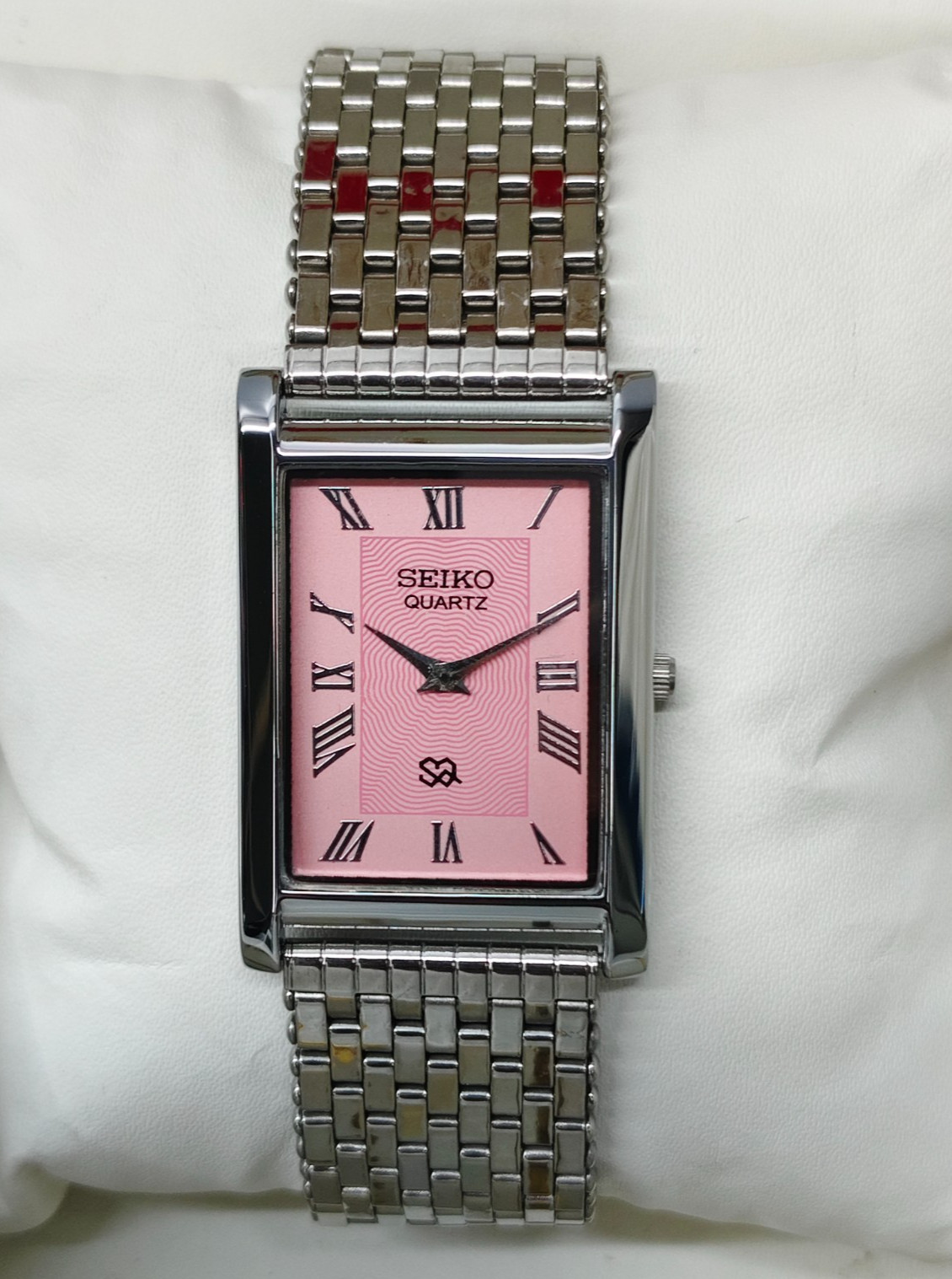 Vintage Refurbished Seiko Slim Tank Pink Quartz Japan Men s Wrist Watch