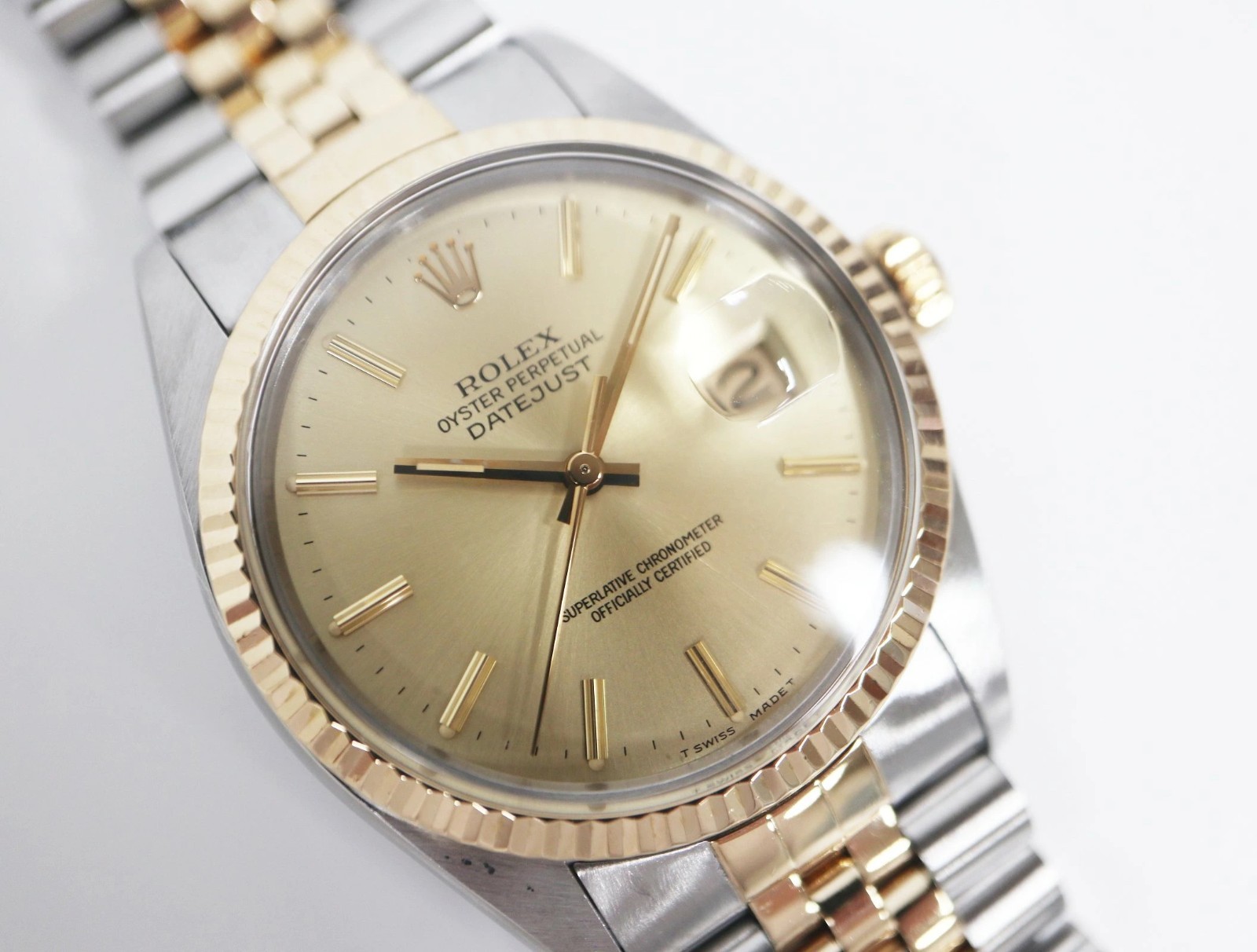 Rolex Datejust 16013 Two-Tone 18k/SS Champagne Dial Acrylic Crystal 8.7M Serial