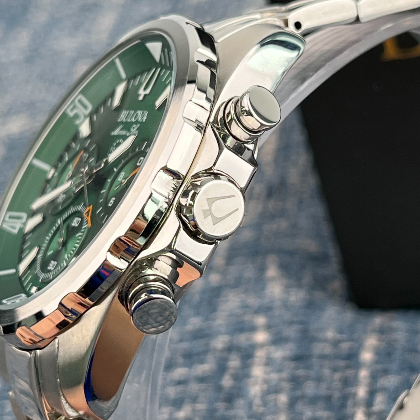 Bulova Marine Star 96B396 Green Dial Stainless Steel Chronograph Men’s Watch