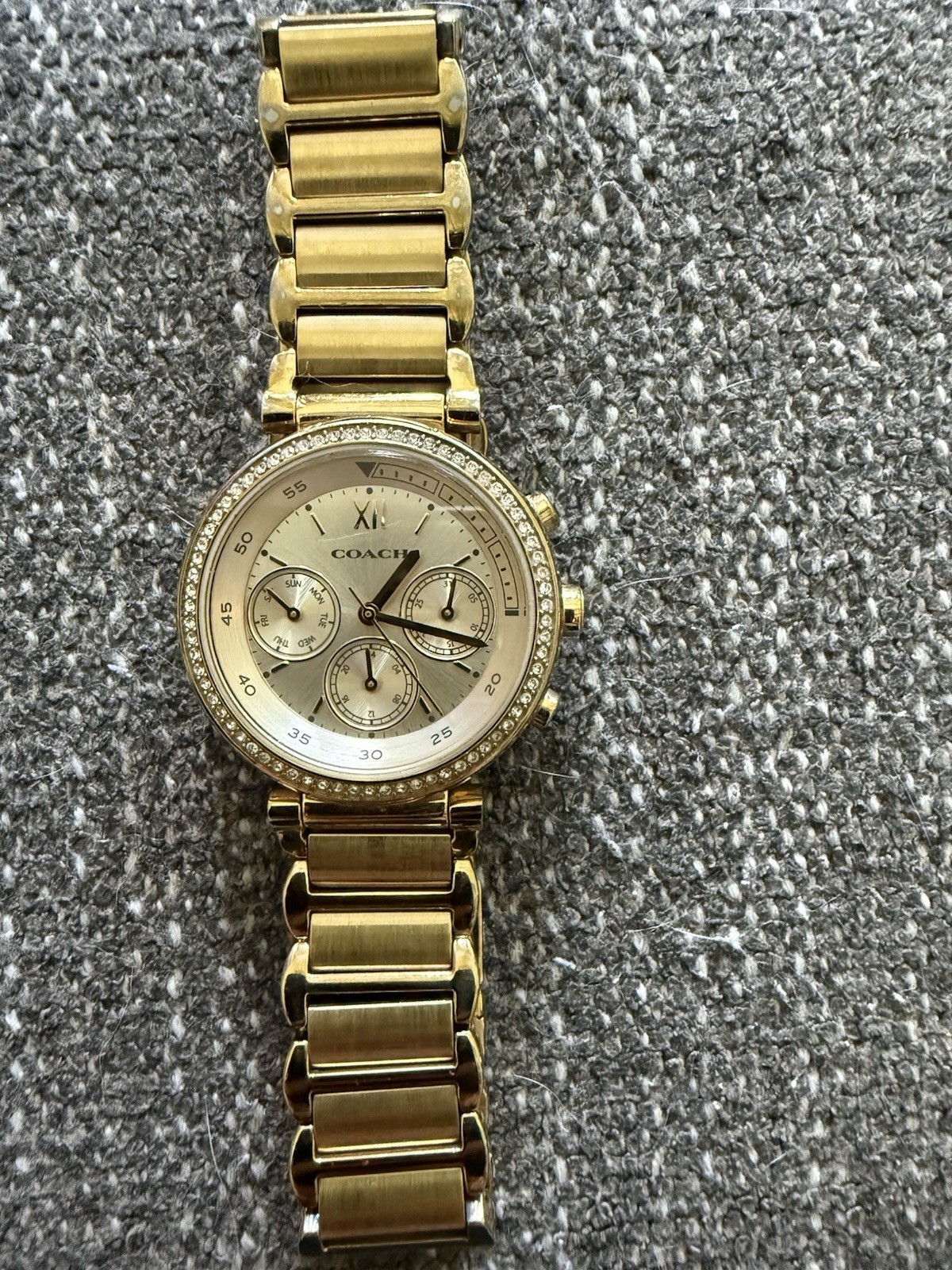 Coach Women’s Gold-Tone Quartz Watch, Stainless Bracelet, Crystal Bezel 34mm