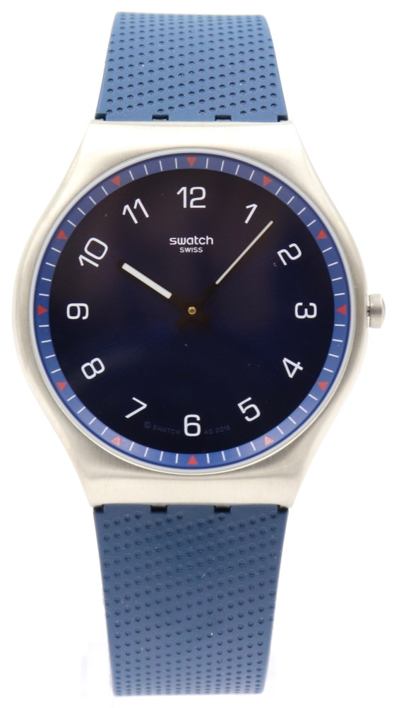New Swiss Swatch Skin Irony 42 Navy Silicone Watch 42mm SSO7S102 $200