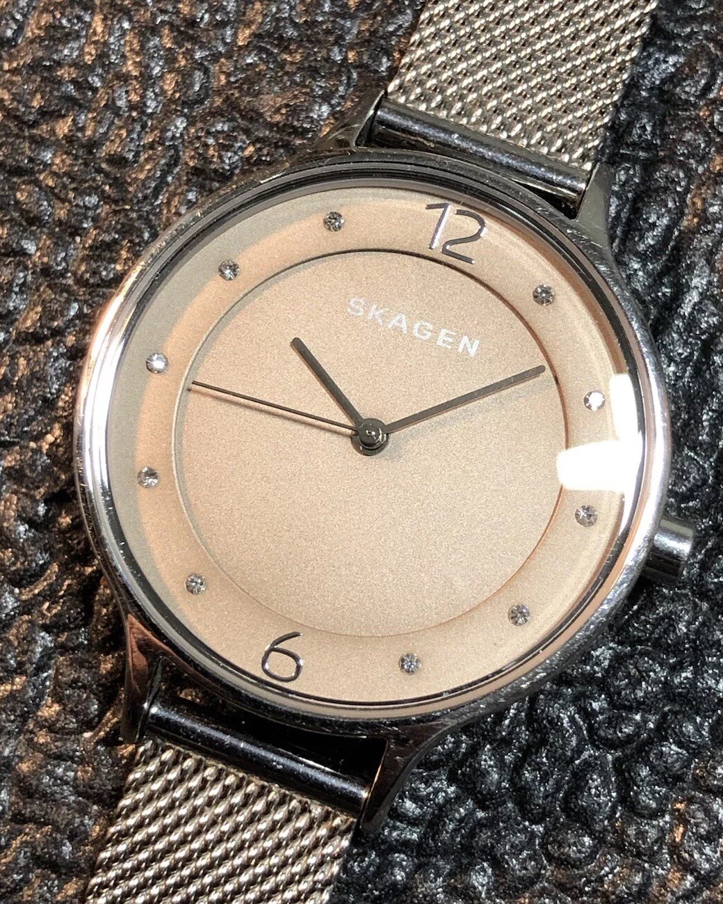 SKAGEN Anita Women Watch Silver Tone Stainless SKW2649 Beige Gemmed Dial