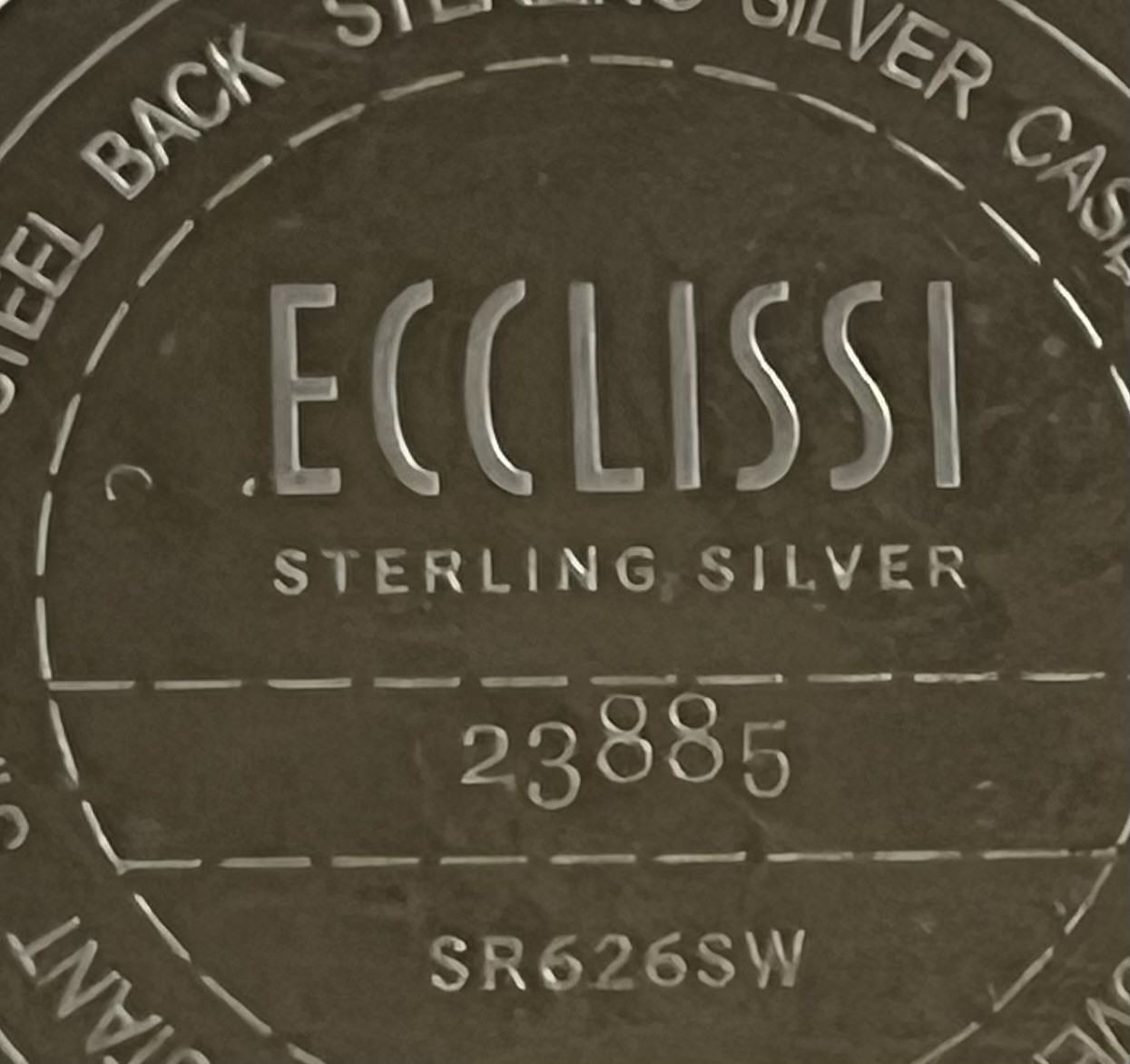 Ecclissi Sterling Silver Watch with Black Leather Band Mother of Pearl Face