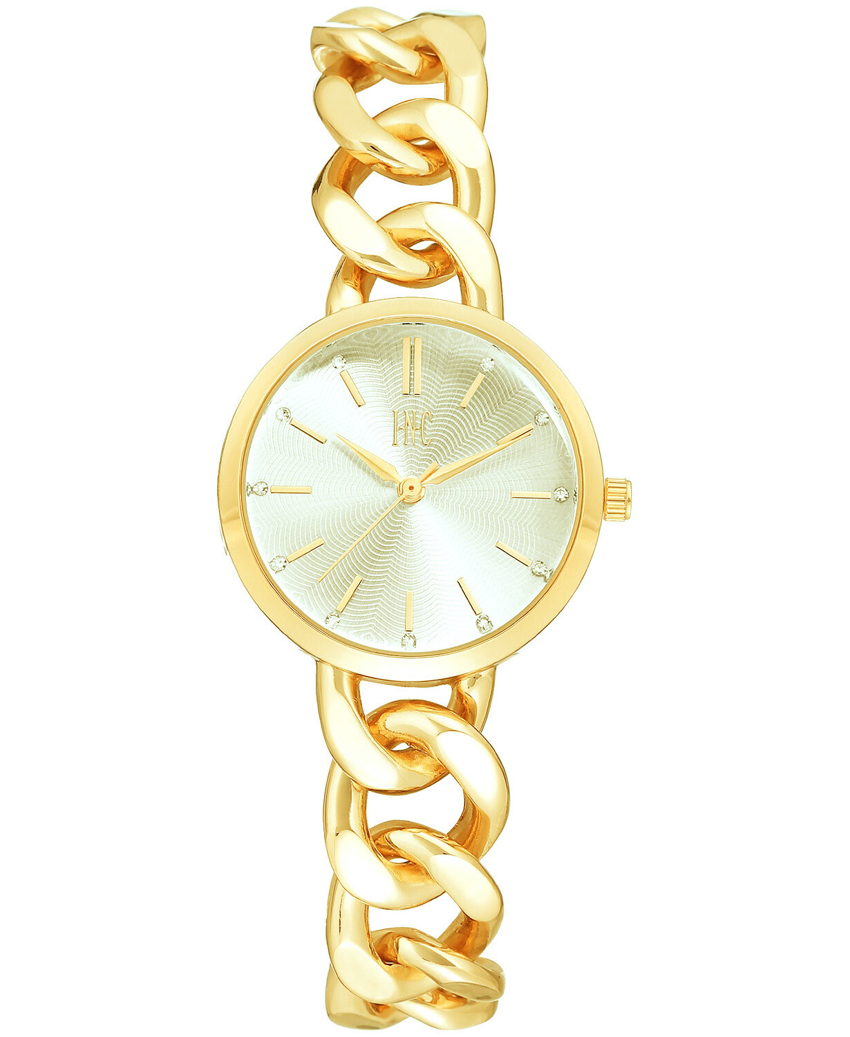 I.N.C. Women’s Gold Tone Cuban Chain Crystal Dial Bracelet Quartz Watch 30mm NEW