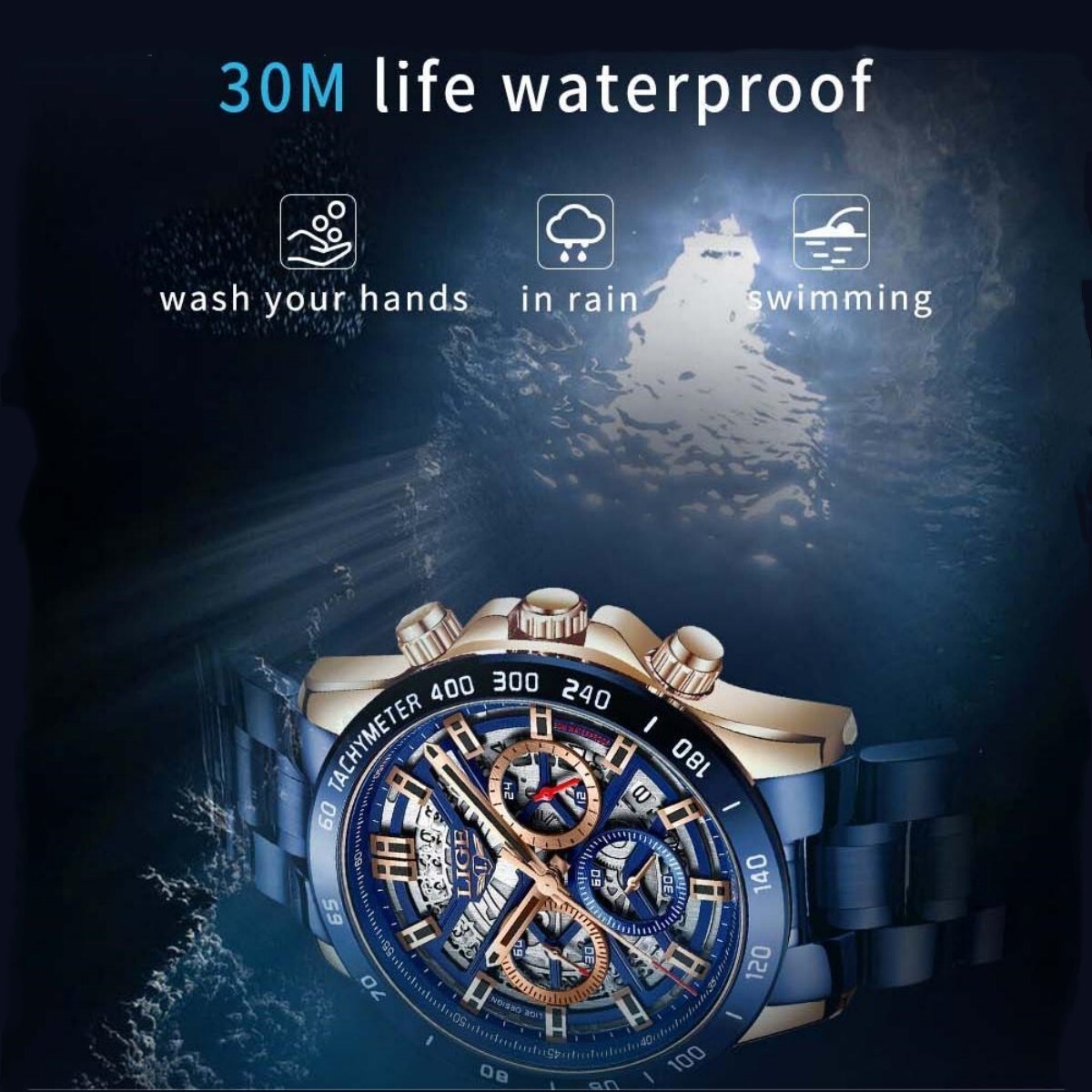Men Watch Quartz Mechanical Date Seconds Round Dial Stainless Steel Wriswatch