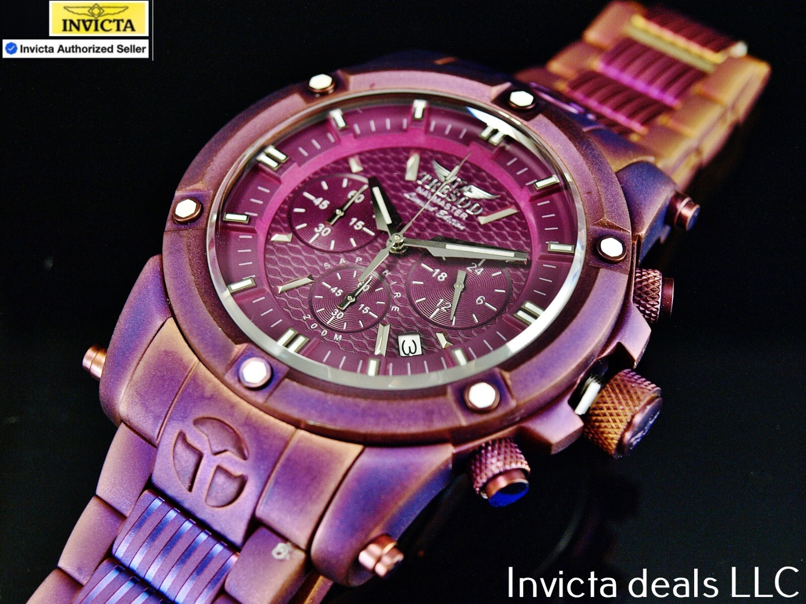 Tresod Men’s NAVMASTER Chrono SANDBLASTED Magenta Tone Sapphire Crystal SS Watch
