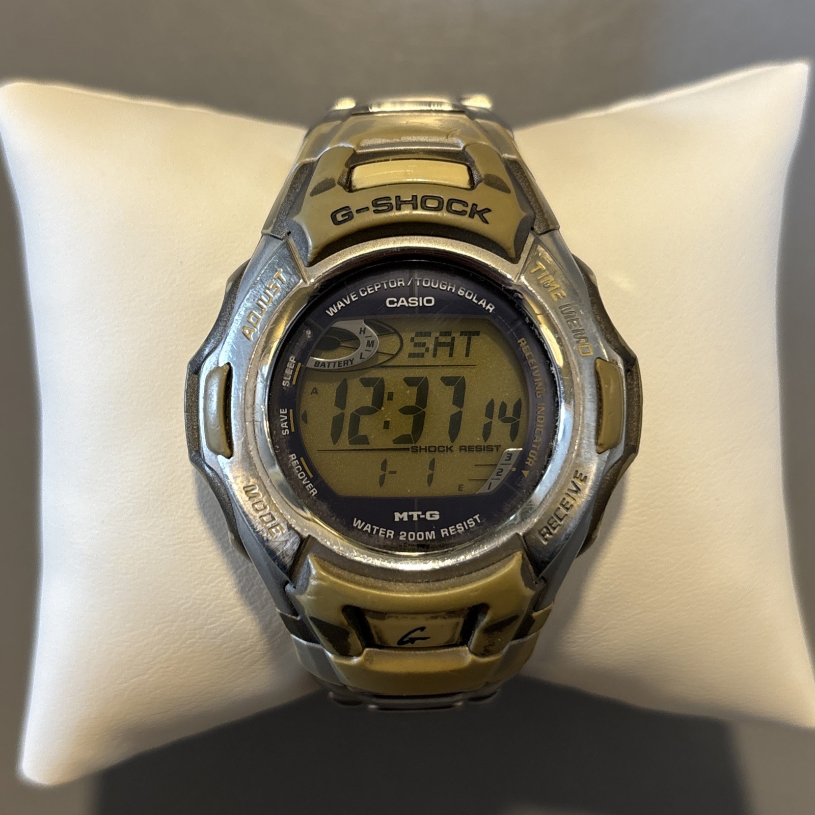 Casio G-Shock Wave Ceptor Tough Solar Watch MTG-900 Silver Tan WR 200m – Works!