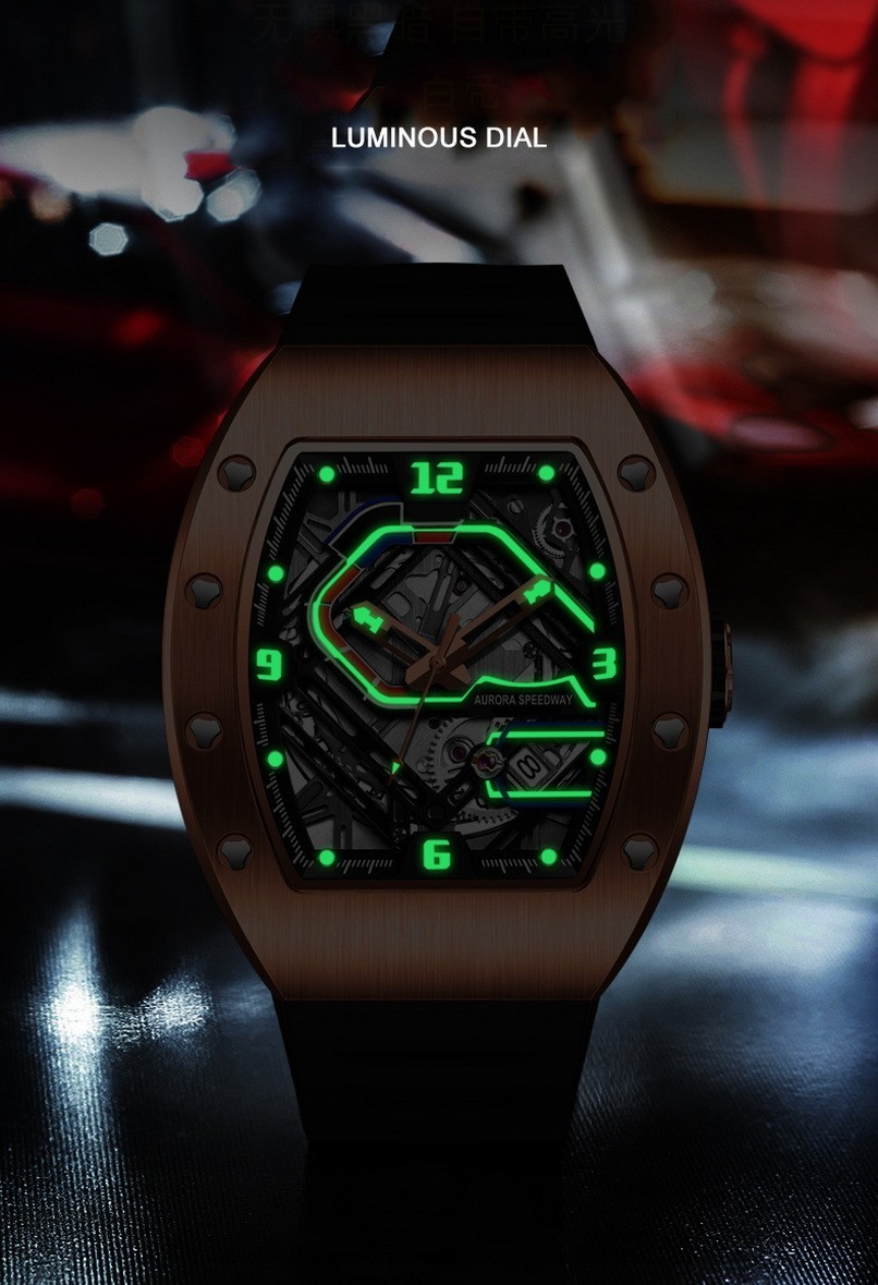 HANBORO Men Automatic Watch Tonneau Mechanical Wristwatch Racetrack Miyota 9015