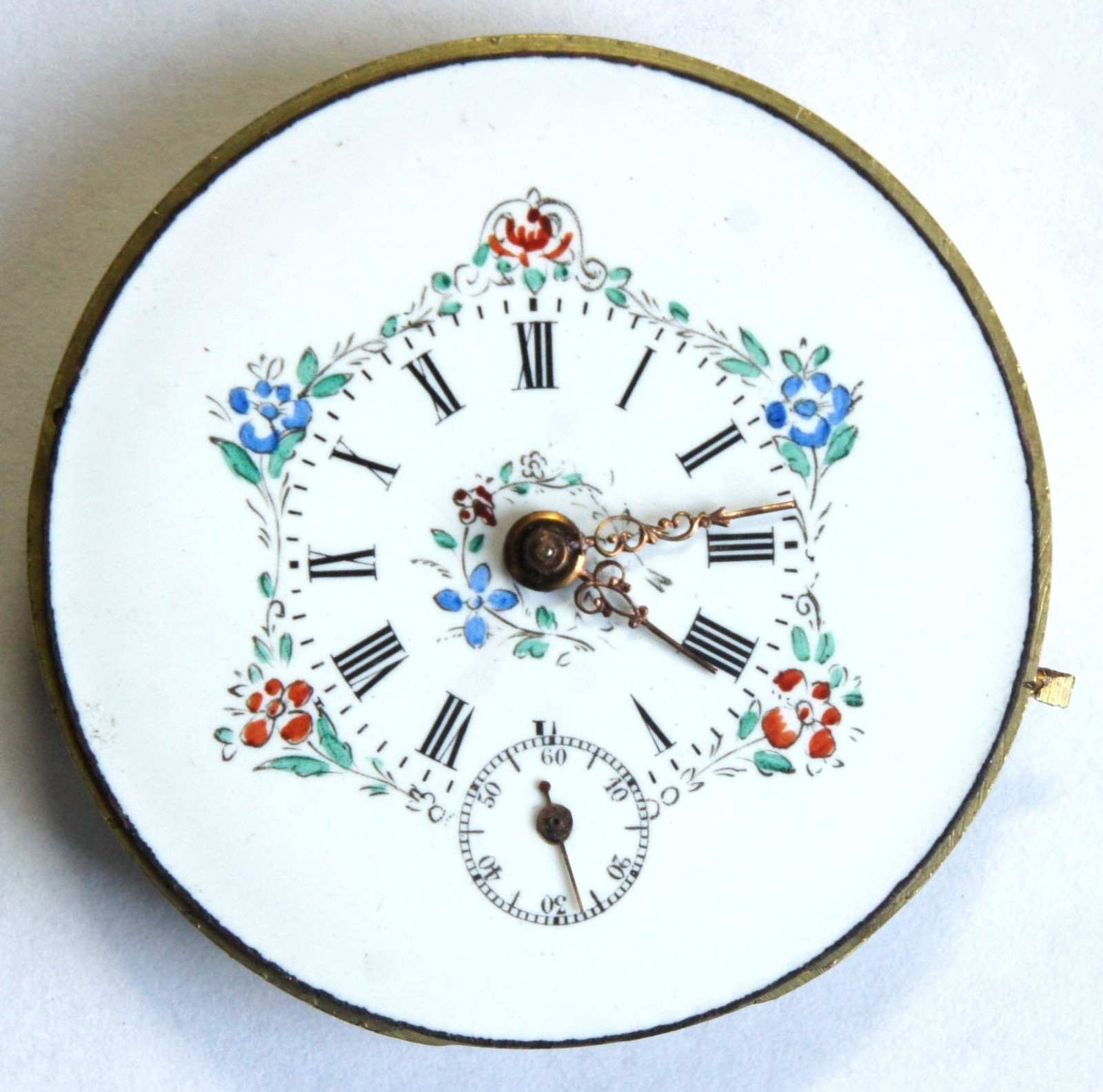 Antique Swiss Cylinder Pocket Watch Movement Hand Painted Enamel Floral Dial Par