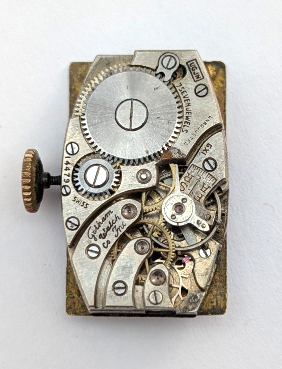 Vintage FRANKLIN Gotham Watch Co UGJN 7j Art Deco 15mm Movement PARTS or REPAIR