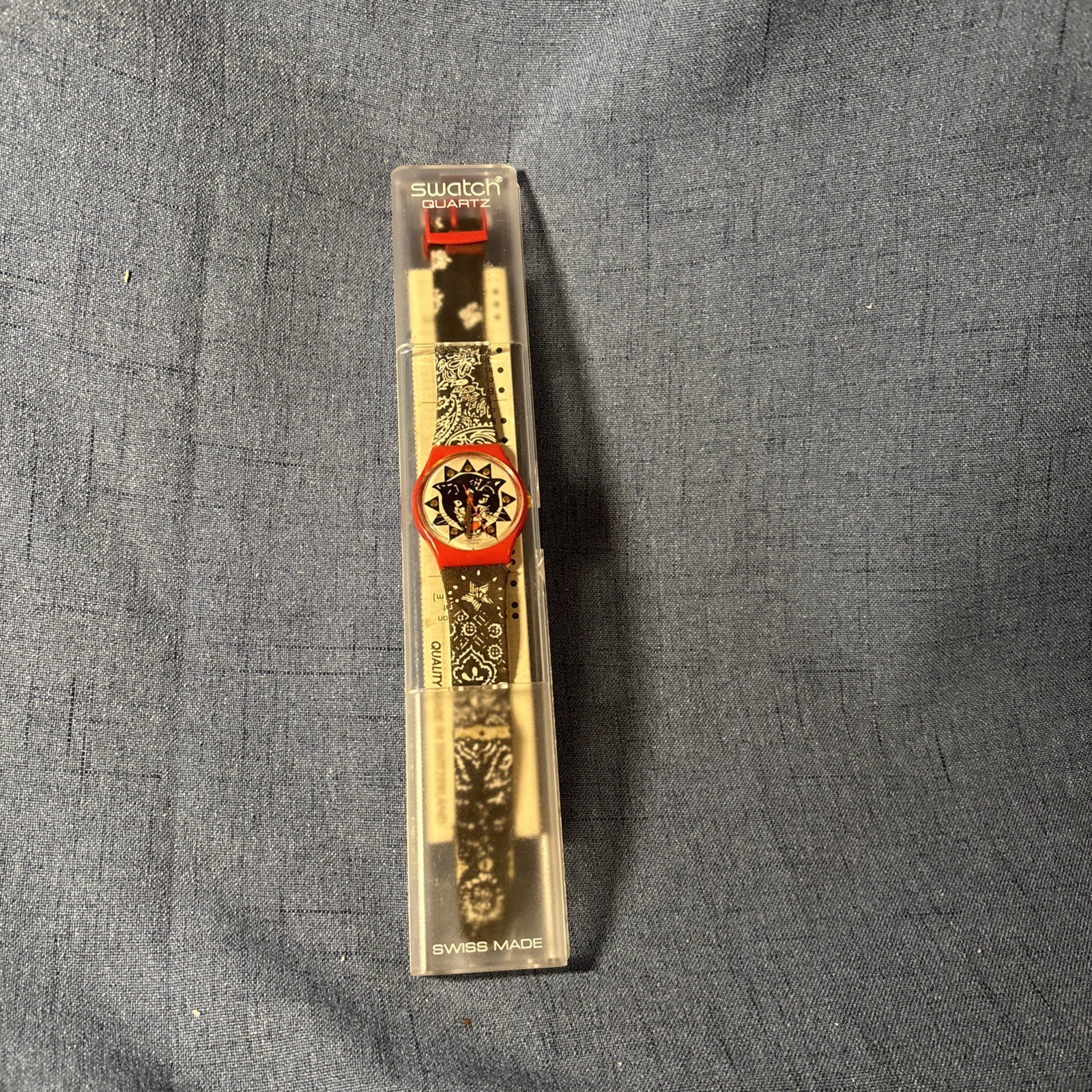 Swatch Watch 1993 Vintage Genuine Panther Black Red Swiss Made