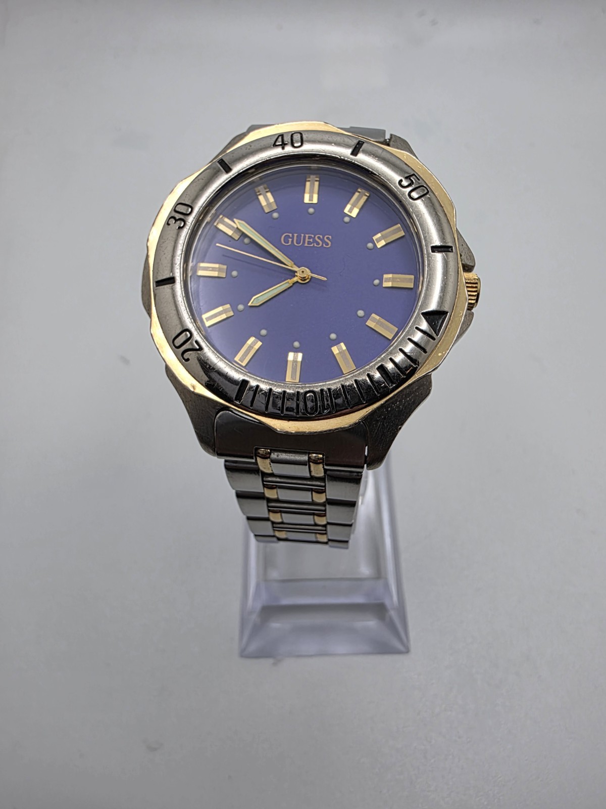 Vintage Guess Men’s two tone, blue dial quartz watch