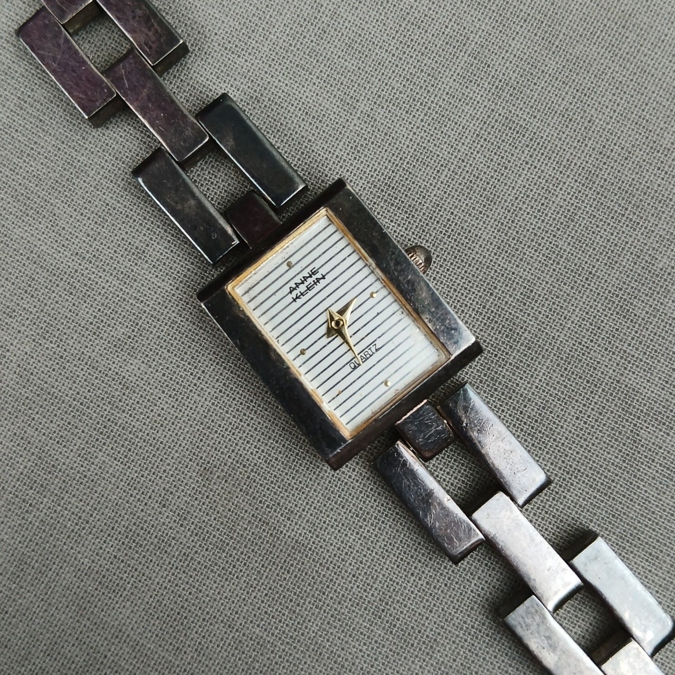 Anne Klein Quartz Brushed Silver Bracelet Watch works great tarnished square