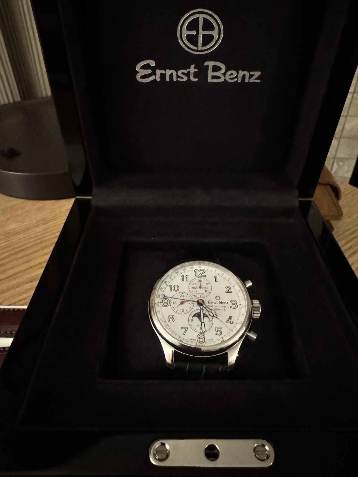 Ernst Benz Chronolunar Auto Chronograph Moon Phase Date 47mm White, Box
