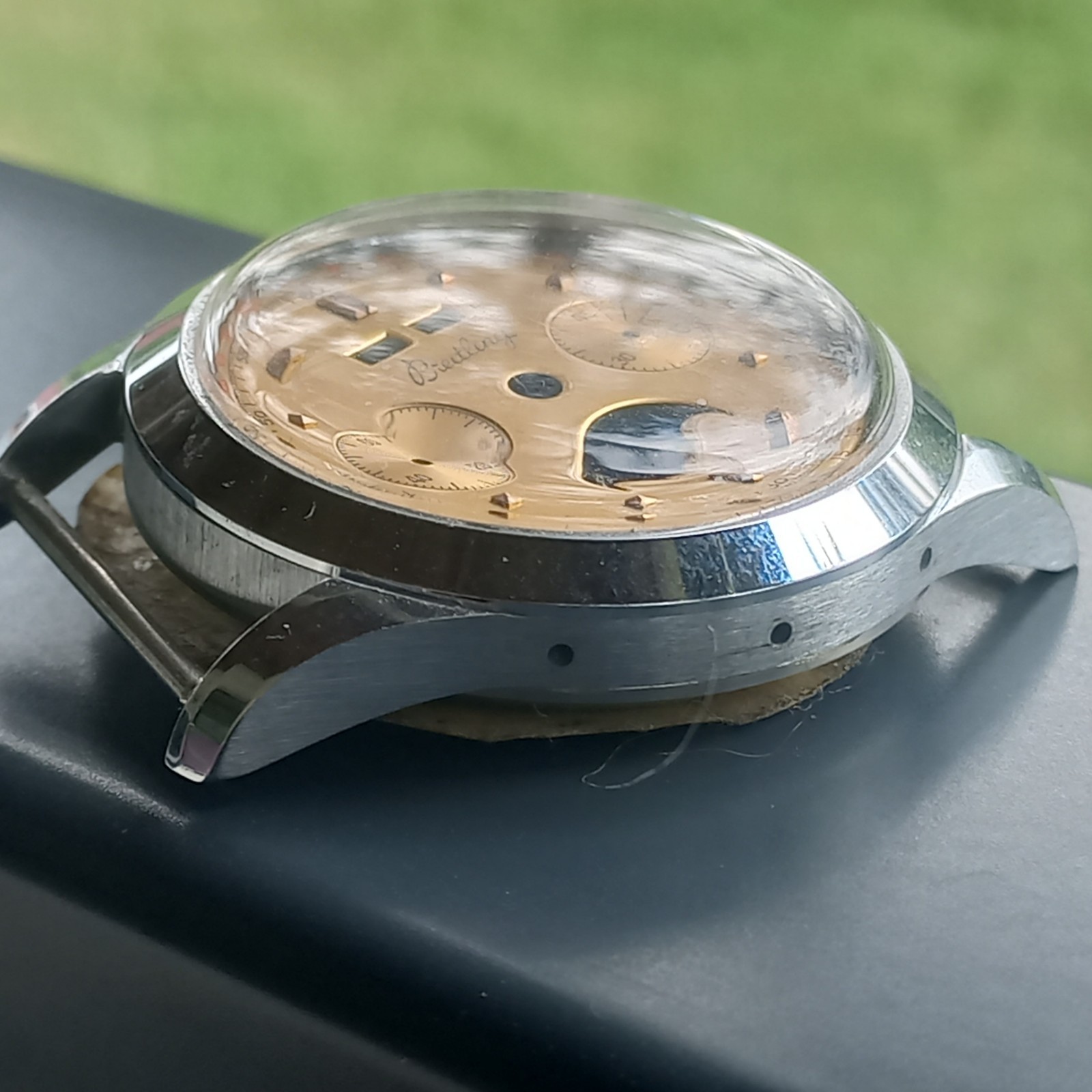 NOS VINTAGE BREITLING TRIPLE DATE MOONPHASE CHRONOGRAPH WATCH CASE DIAL 1950..