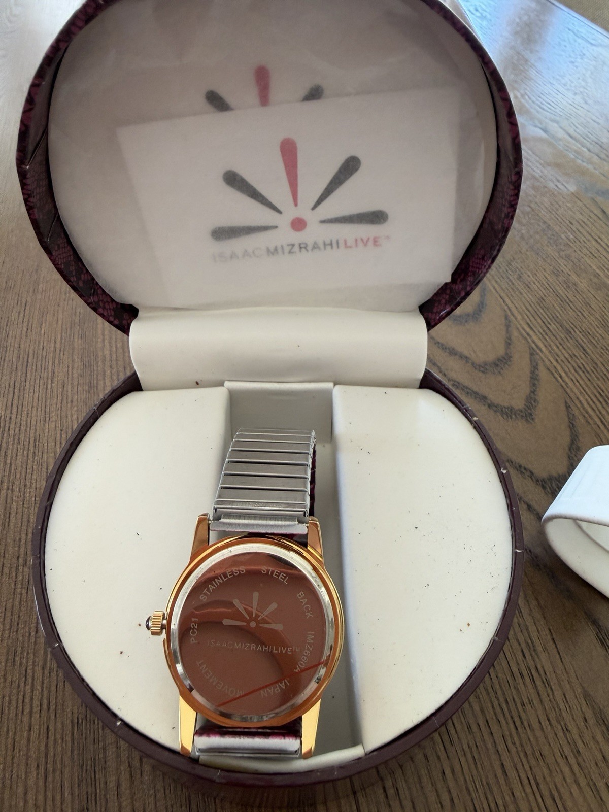 New With Box Isaac Mizrahi Women’s Wristwatch Bezel Purple Metal Band