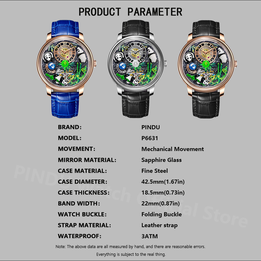 PINDU Men’s Automatic Watch 43.5mm 30M Waterproof Analog panda Watch gift formen
