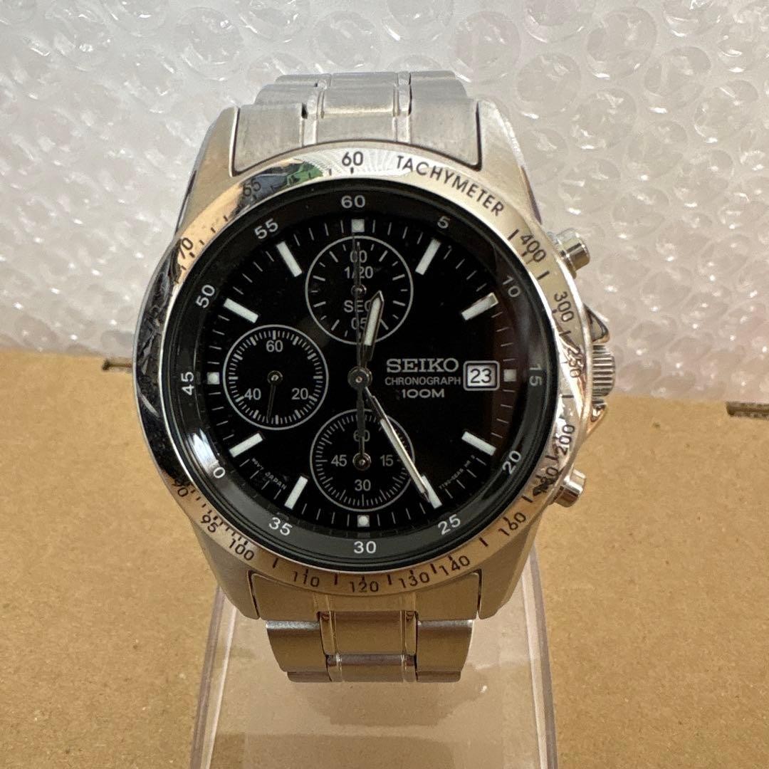 SEIKO 7T92-0DW0 Chronograph Quartz Black Dial Watch Working 10BAR japan