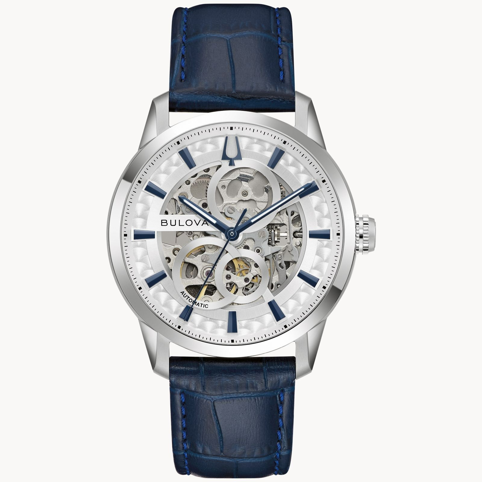 *BRAND NEW* Bulova Sutton Auto Silver-tone Dial Leather Band Men’s Watch 96A330