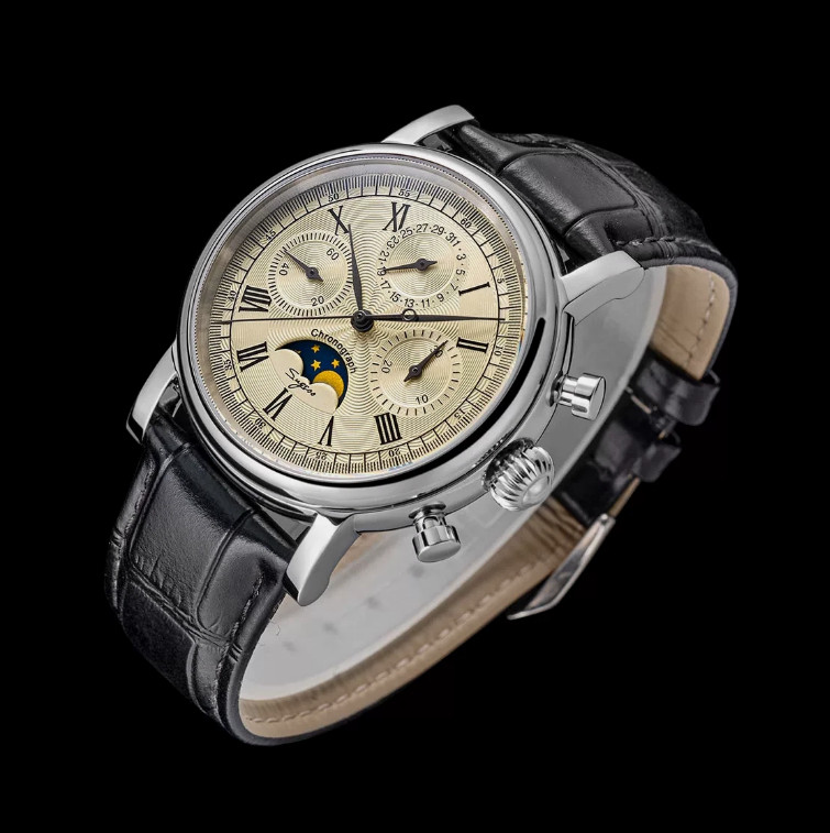 Sugess MoonPhase Chronograph 40mm Cream Dial ST1908 Mechanical Saphire Watch