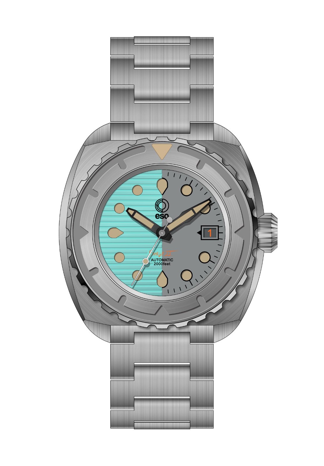 Esoteric Bathyal II Bipolar 44mm Automatic Sapphire 600m Diver Gray Blue Watch