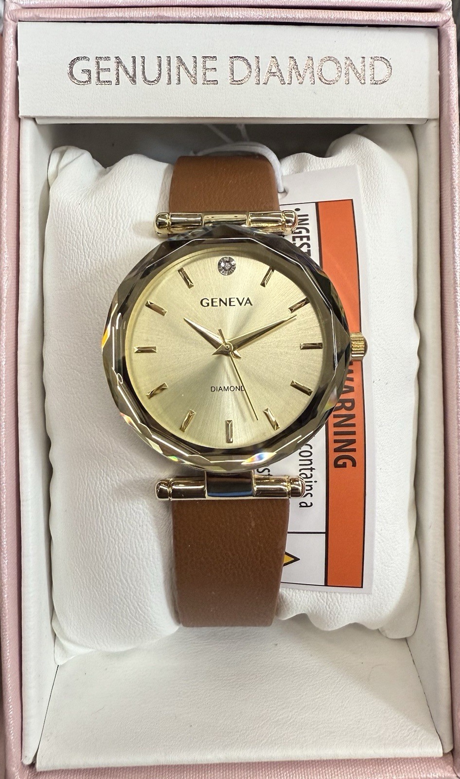 Geneva Genuine Diamond Collection Women’s Quartz Analog 36mm Gold Dial Box