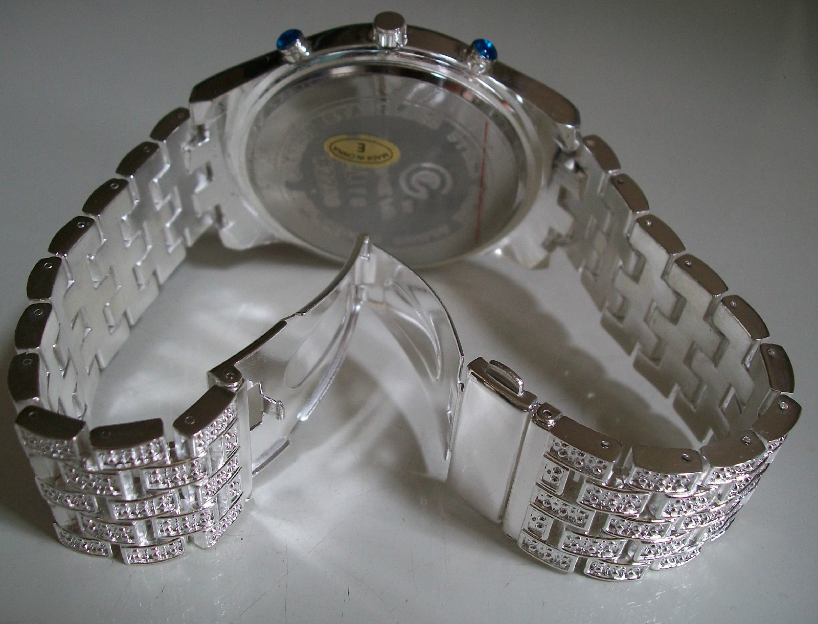 Men’s Clear & Yellow Stones Silver Finish Fashion Dressy Party Watch