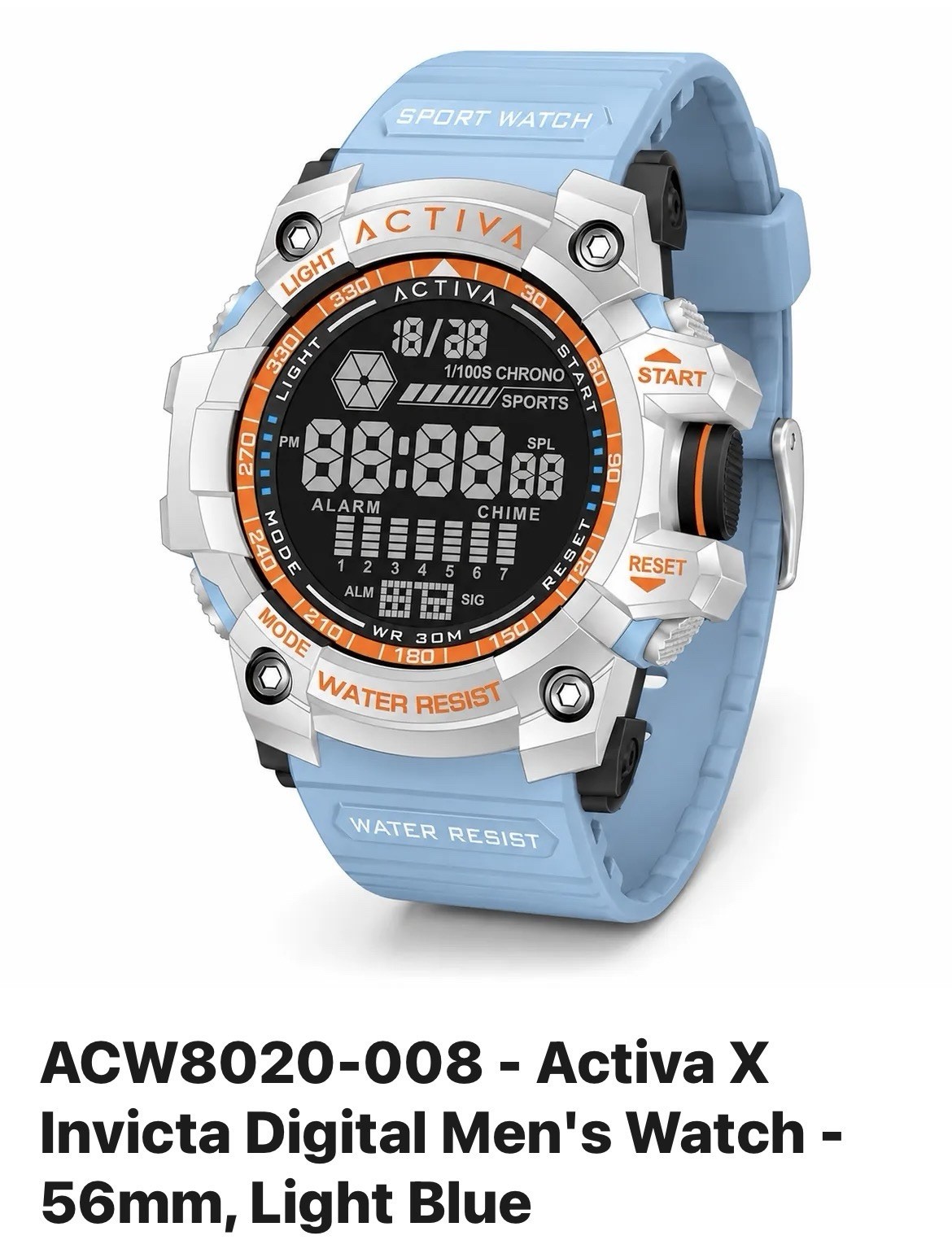 Activa X Invicta Mens 56mm Digital Essentials Watch Light Blue ACW8020-008 New