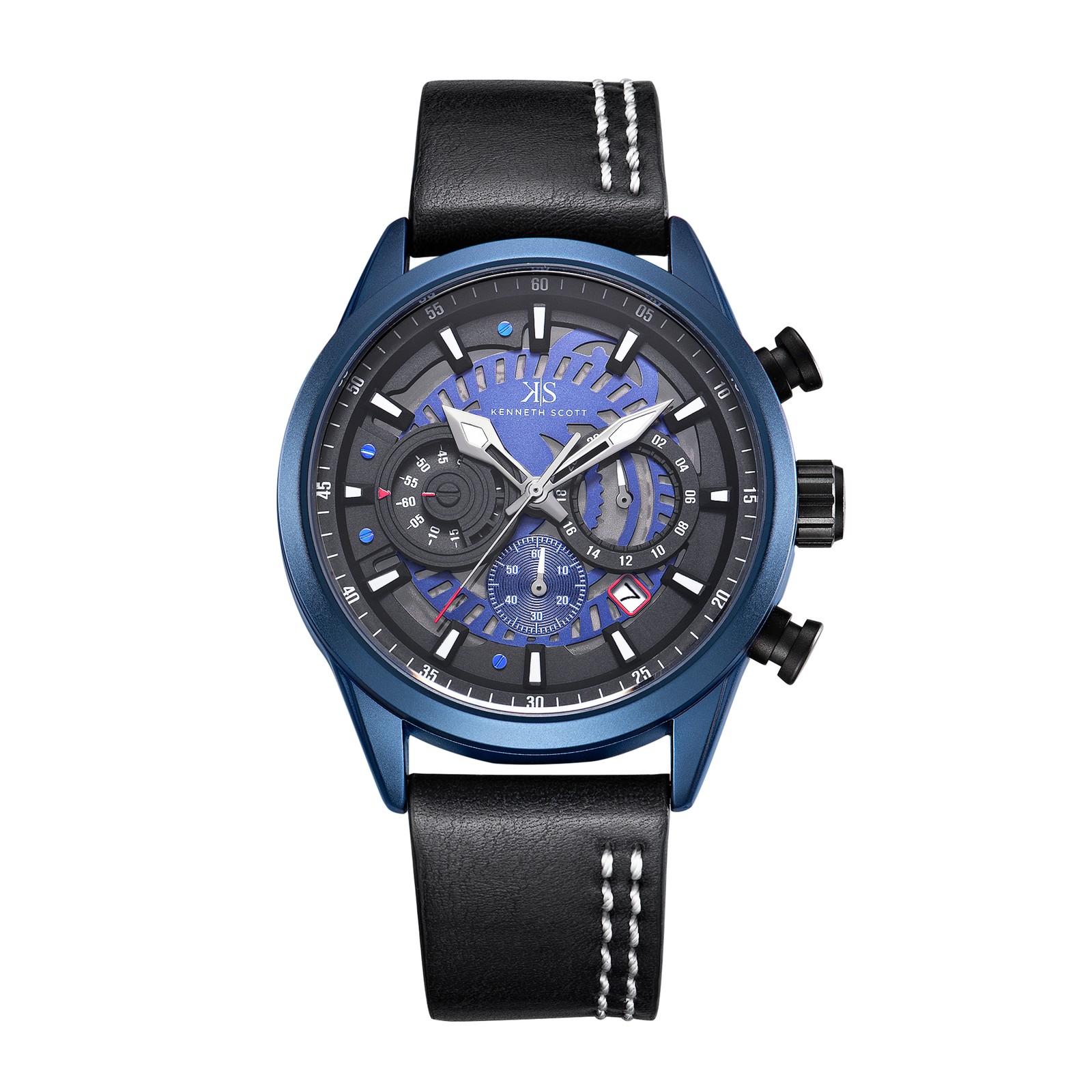 Kenneth Scott Men’s Chronograph Watch | Blue Dial, 44mm, 30 m (3 ATM)