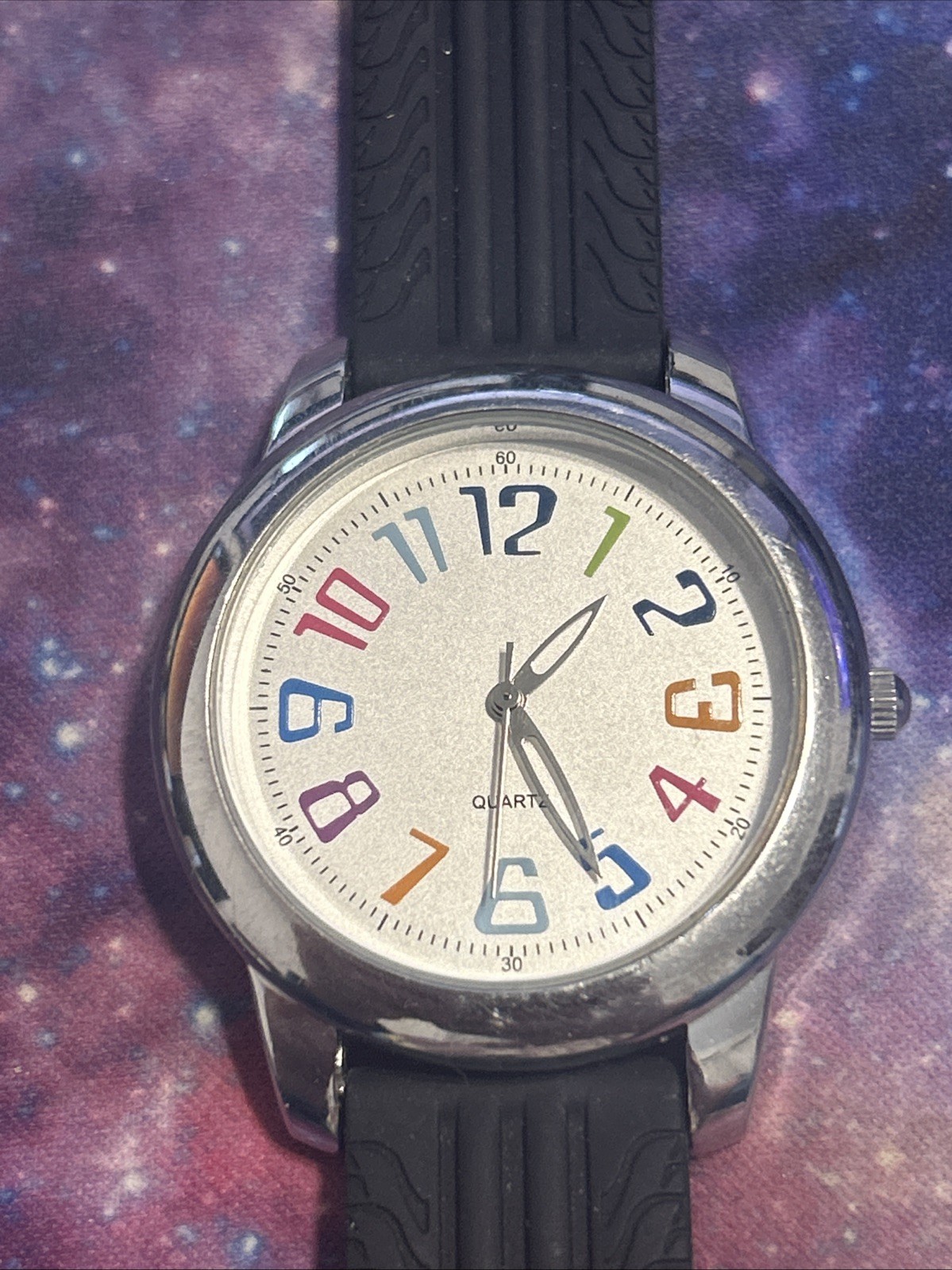 Silver Tone Multicolored Hour Markers Quartz Watch