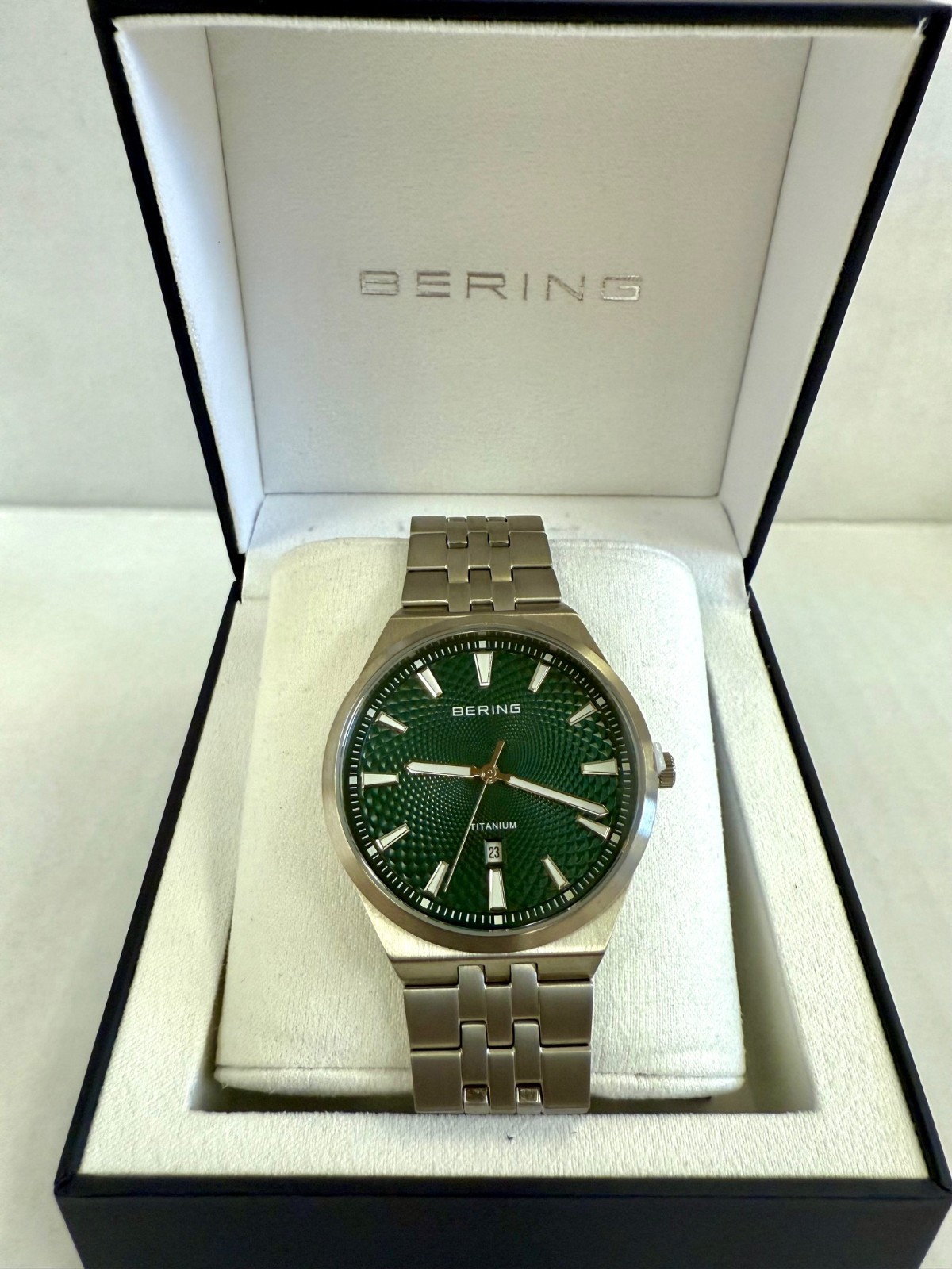 Bering Titanium Green Dial Men’s Quartz Watch, 41mm 16141-708