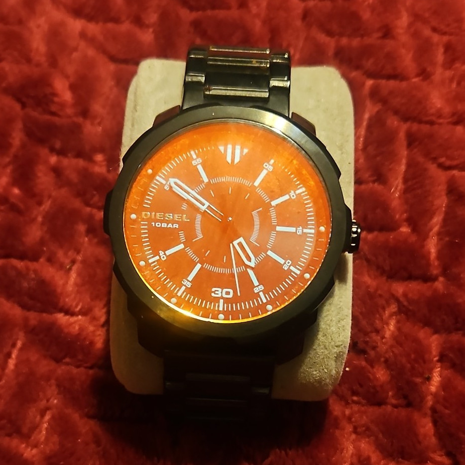 Diesel Only The Brave Men’s Quartz Analog 50mm Black SS Bracelet Orange Dial
