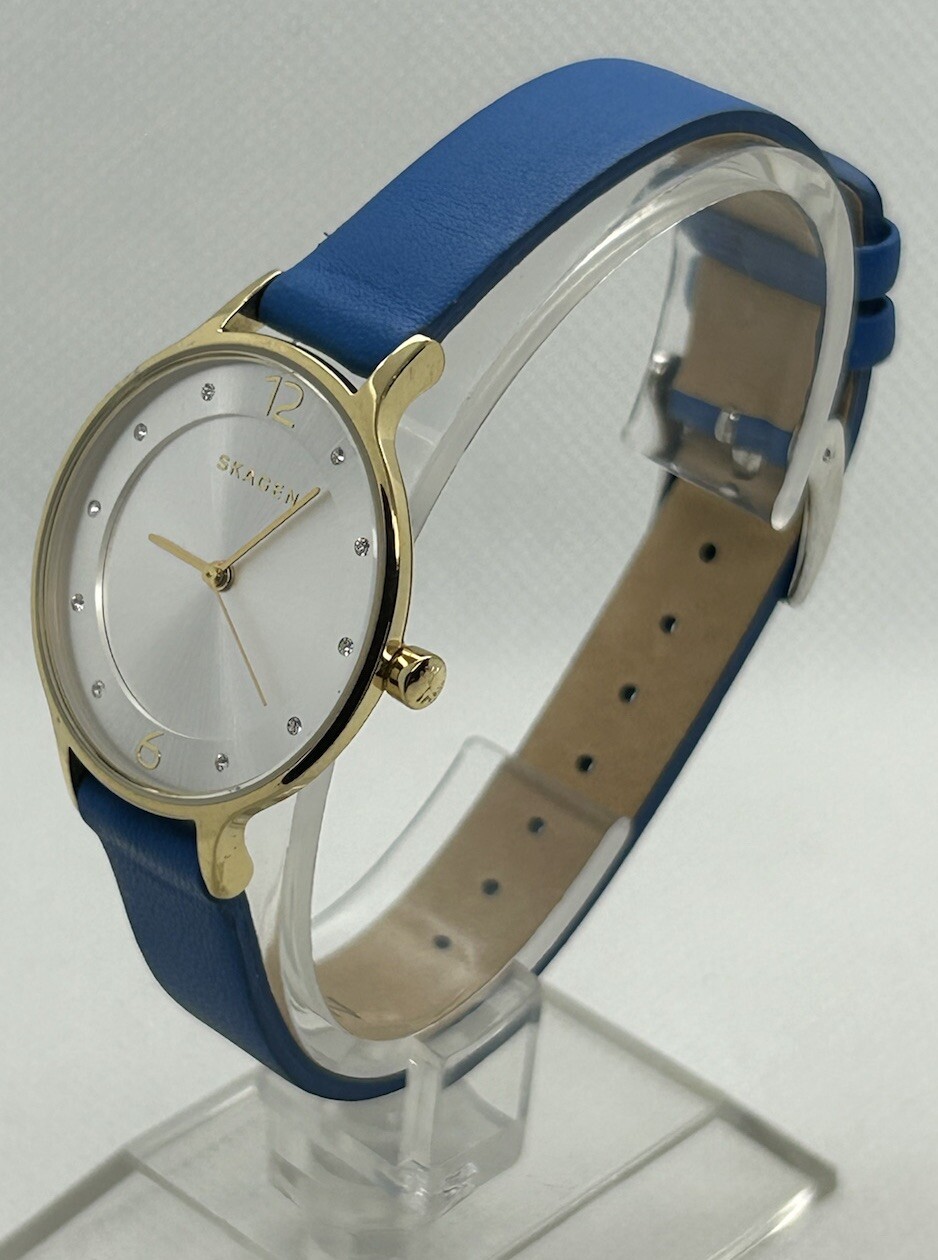 Skagen Anita SKW2340 Women’s Blue Leather Band Mineral Crystal Analog Watch 30mm