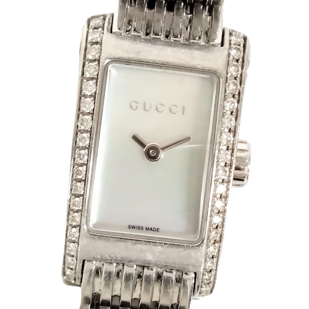 Gucci 8600L G Metro Shell Dial Diamond Bezel Ladies Quartz Watch Silver #S426118