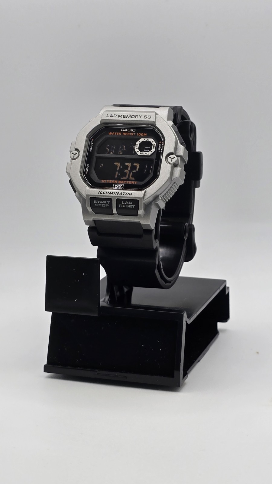 Casio Men’s Black and Silver Digital Sport Watch with Grey Dial WS1400H-1BV