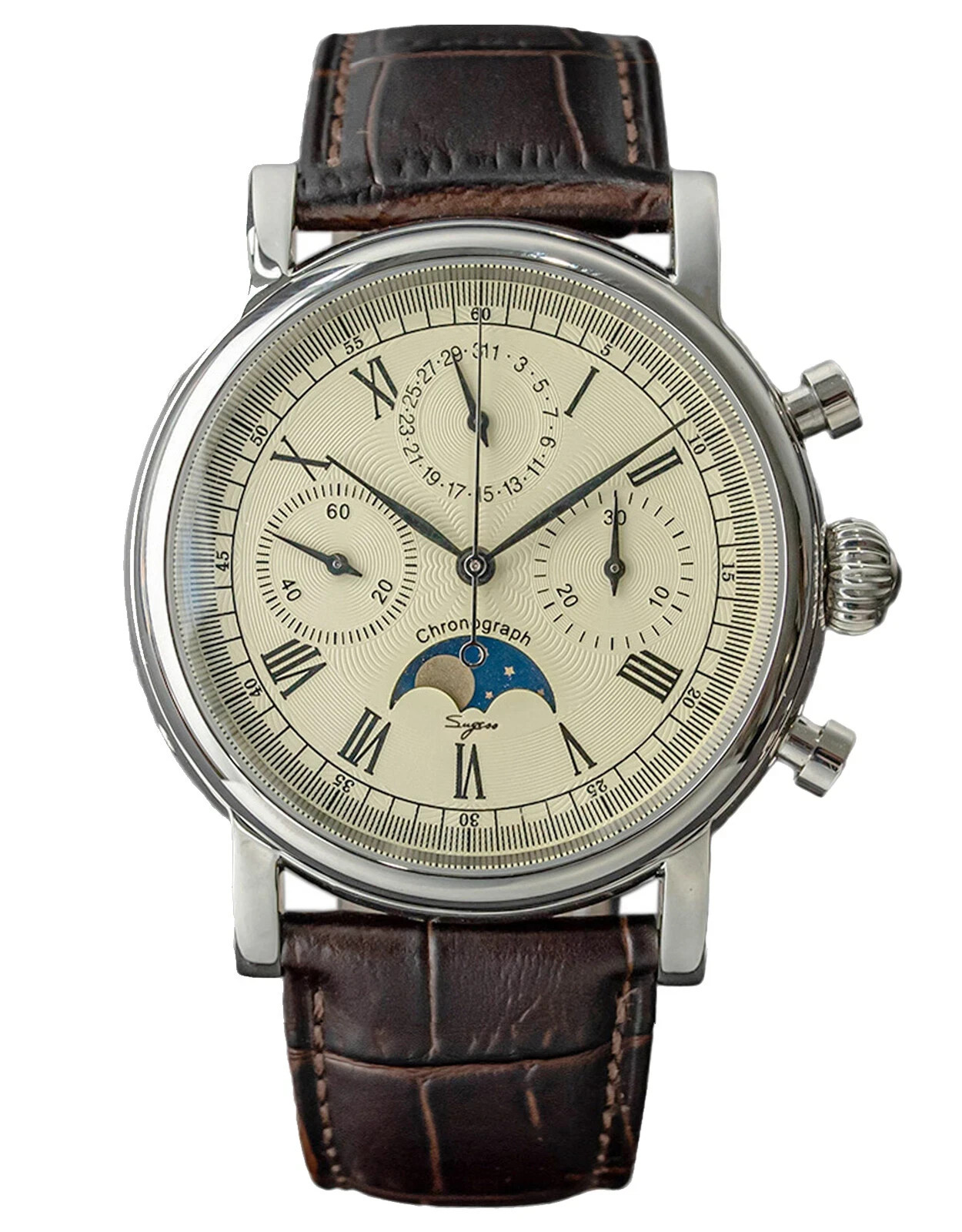 Sugess MoonPhase Chronograph 40mm Cream Dial ST1908 Mechanical Saphire Watch